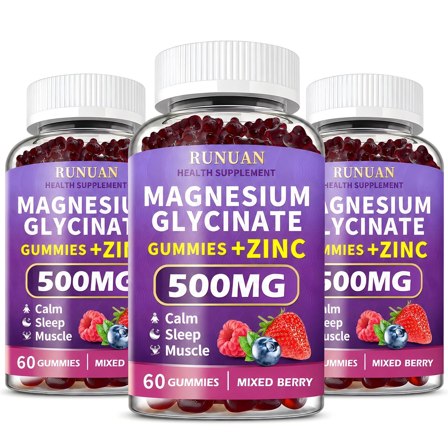 RUNUAN Magnesium Glycinate Gummies 500mg, 180 Gummies