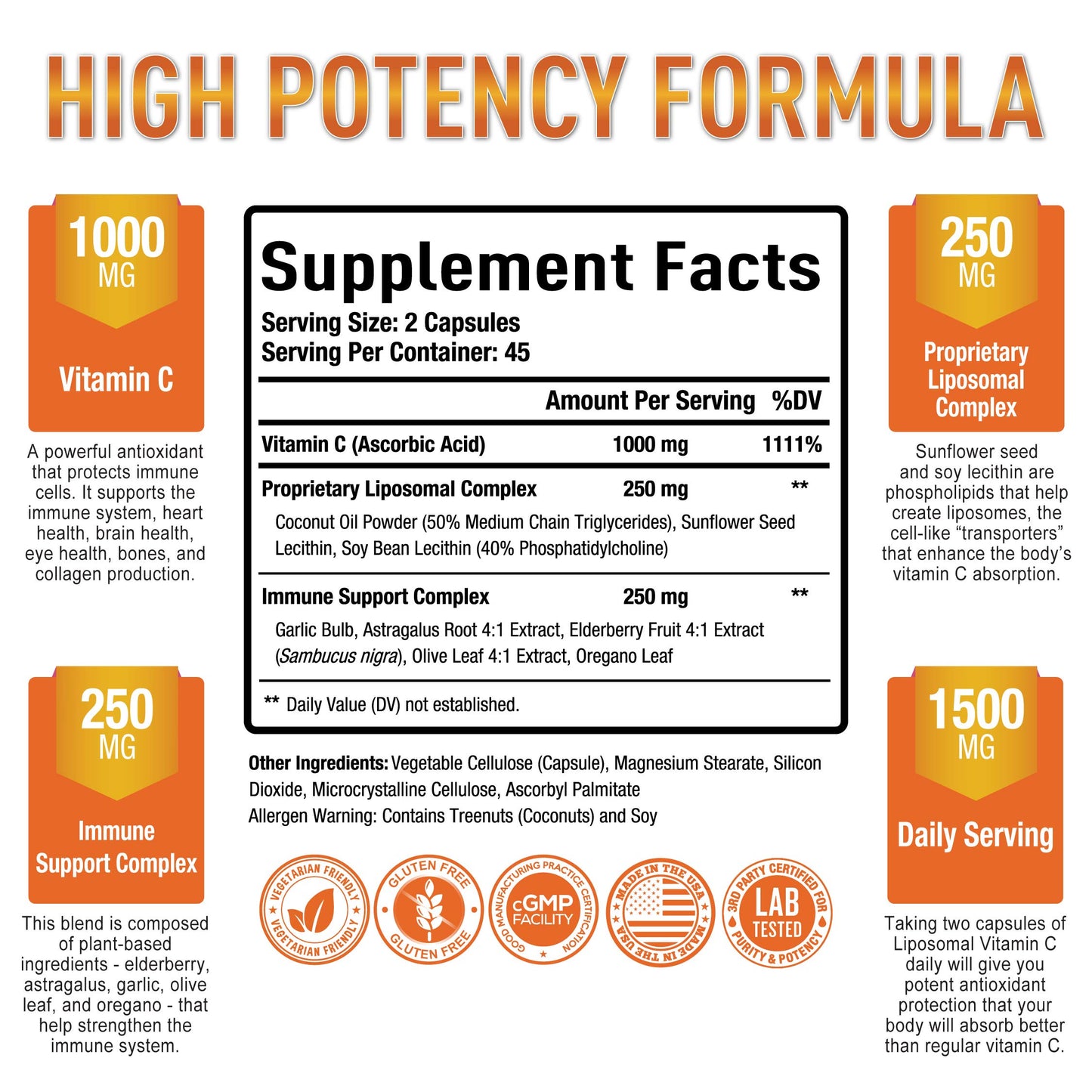 Purely Optimal Premium Liposomal Vitamin C Capsule 1000mg for Immune Support, Collagen & Immune System Booster, 90 Capsules