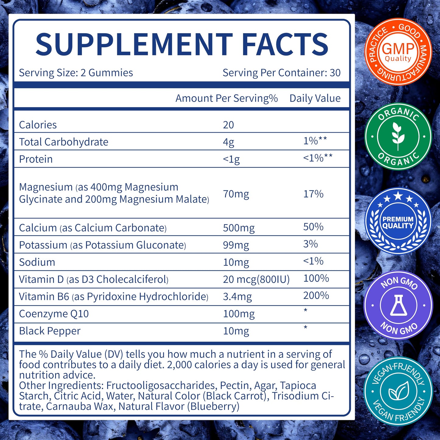 TasoMomi Magnesium Glycinate Gummies 400mg Sugar Free Vegan Chewable for Adults & Kids - High Absorption to Support Sleep, Muscle, Bone, and Cognitive Health with Vitamin D3, B6, C, CoQ10, 60 Blueberry Gummies