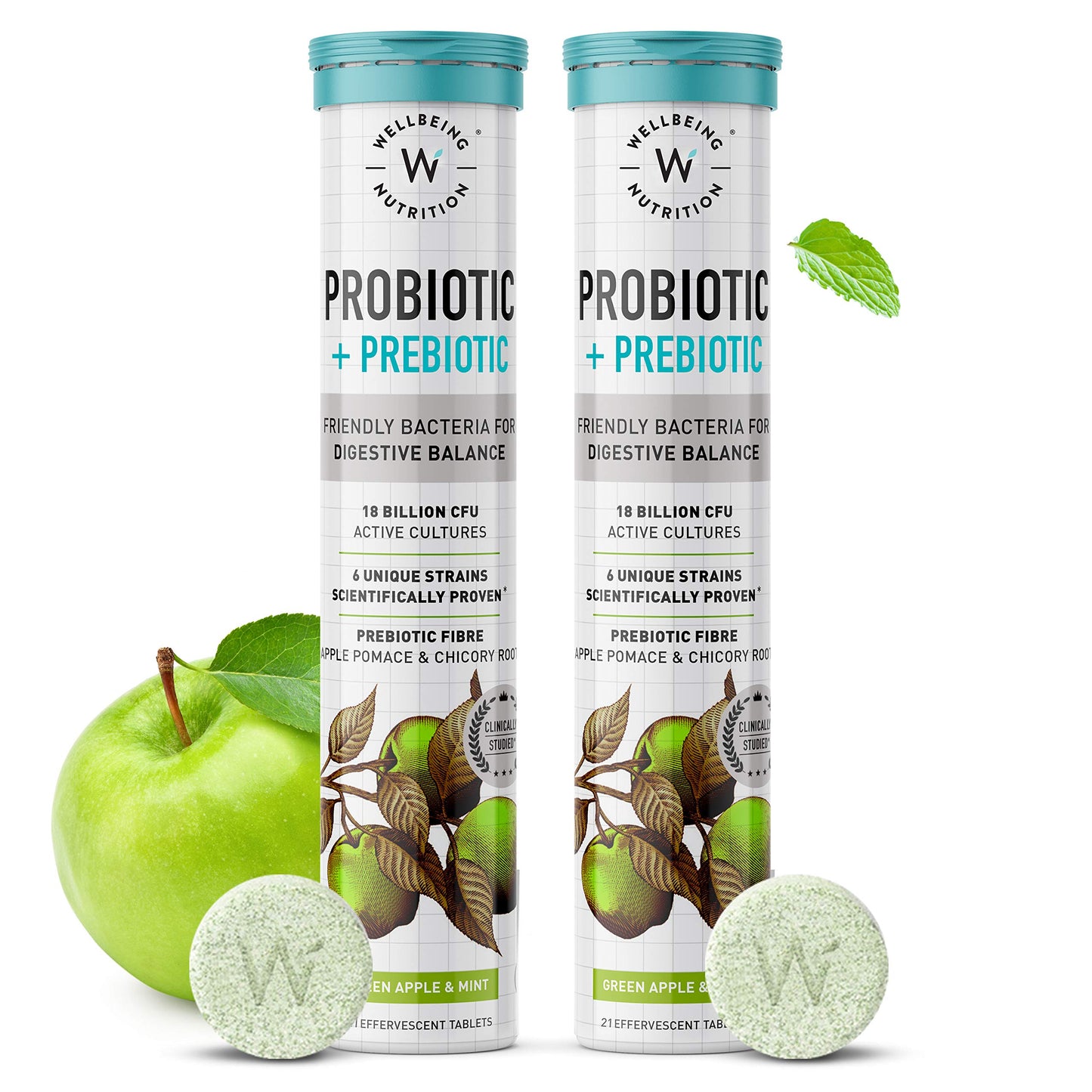 WELLBEING NUTRITION Daily Probiotic + Prebiotic Plant Based 18 Billion CFU, 6 Strains for Men & Women with Organic Prebiotic Fiber for Digestion, Gut Health, Metabolism, 42 Tablets