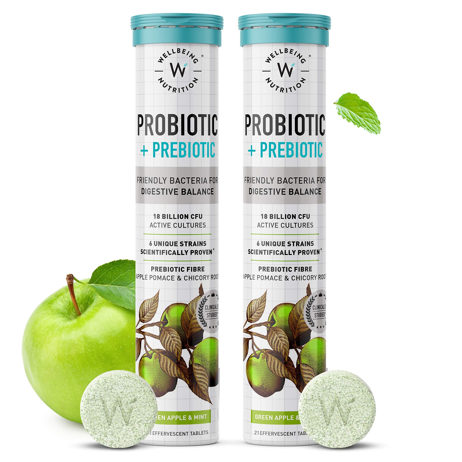 WELLBEING NUTRITION Daily Probiotic + Prebiotic Plant Based 18 Billion CFU, 6 Strains for Men & Women with Organic Prebiotic Fiber for Digestion, Gut Health, Metabolism, 42 Tablets