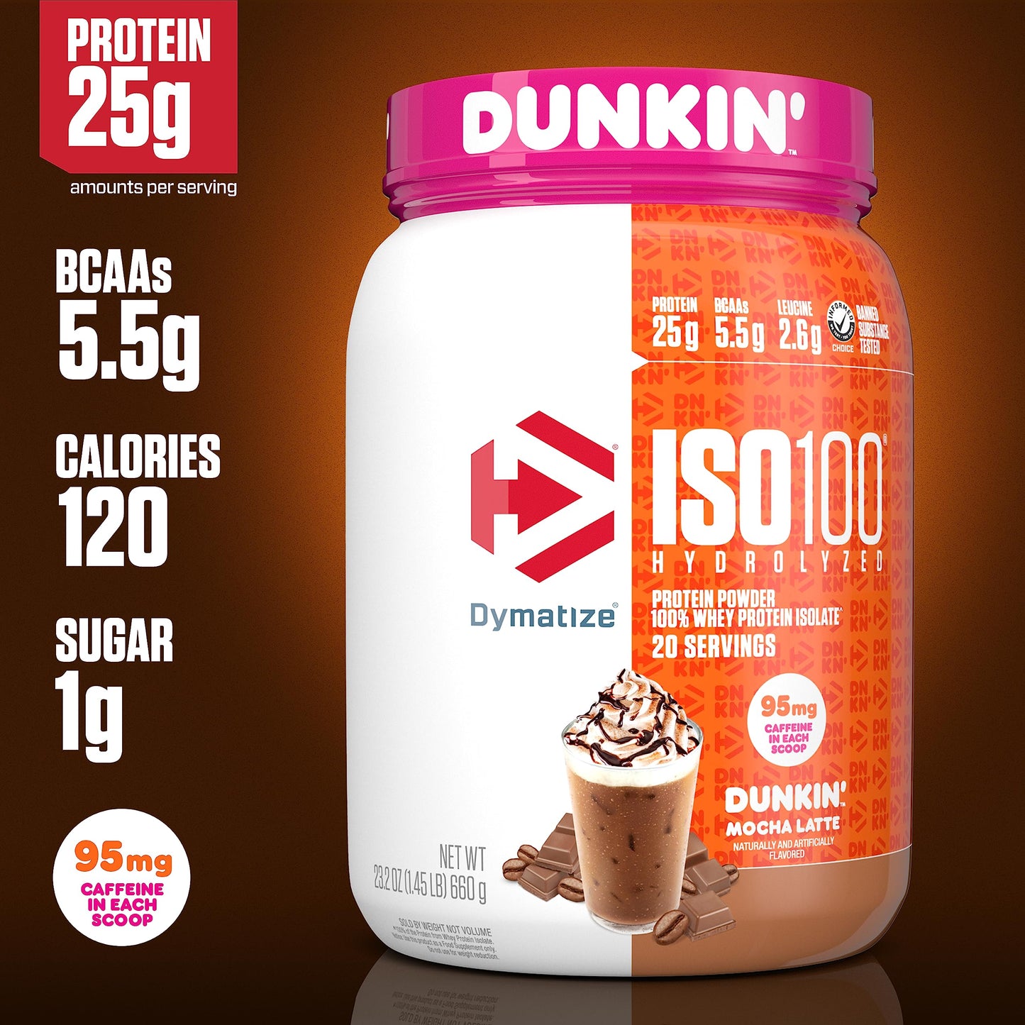 Dymatize ISO100 Whey Protein Powder, 1.34 Pound, Dunkin' Mocha Latte