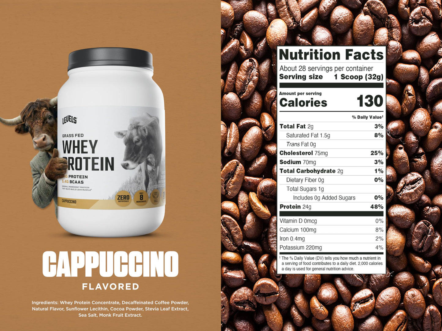 Levels Nutrition Grass Fed Whey Protein Powder 32 Servings