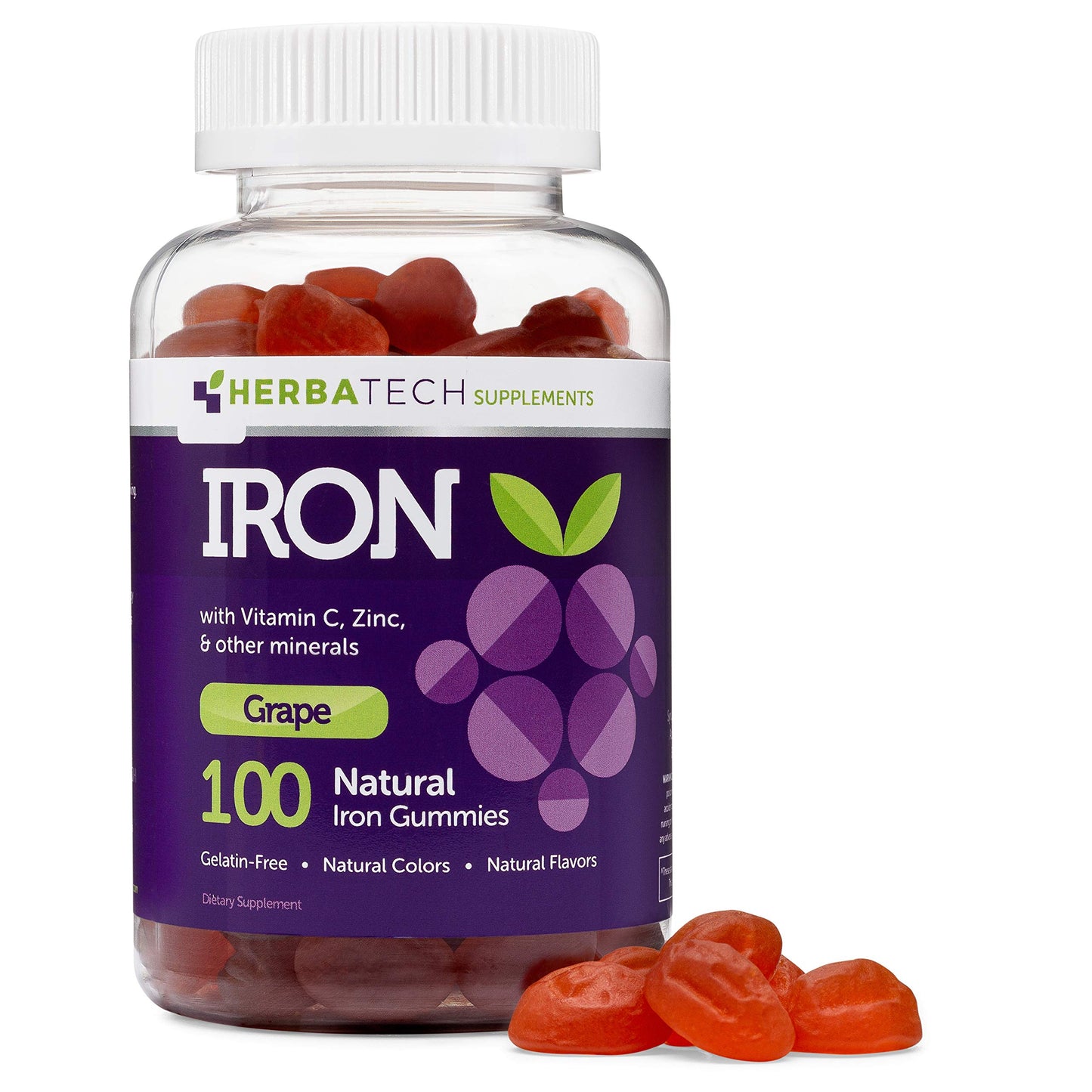 Herbatech Supplements Iron Gummies for Adults and Kids Multivitamin with Iron, Vitamin C, A, B, Zinc, Folic Acid, Biotin Gummies 100 Count