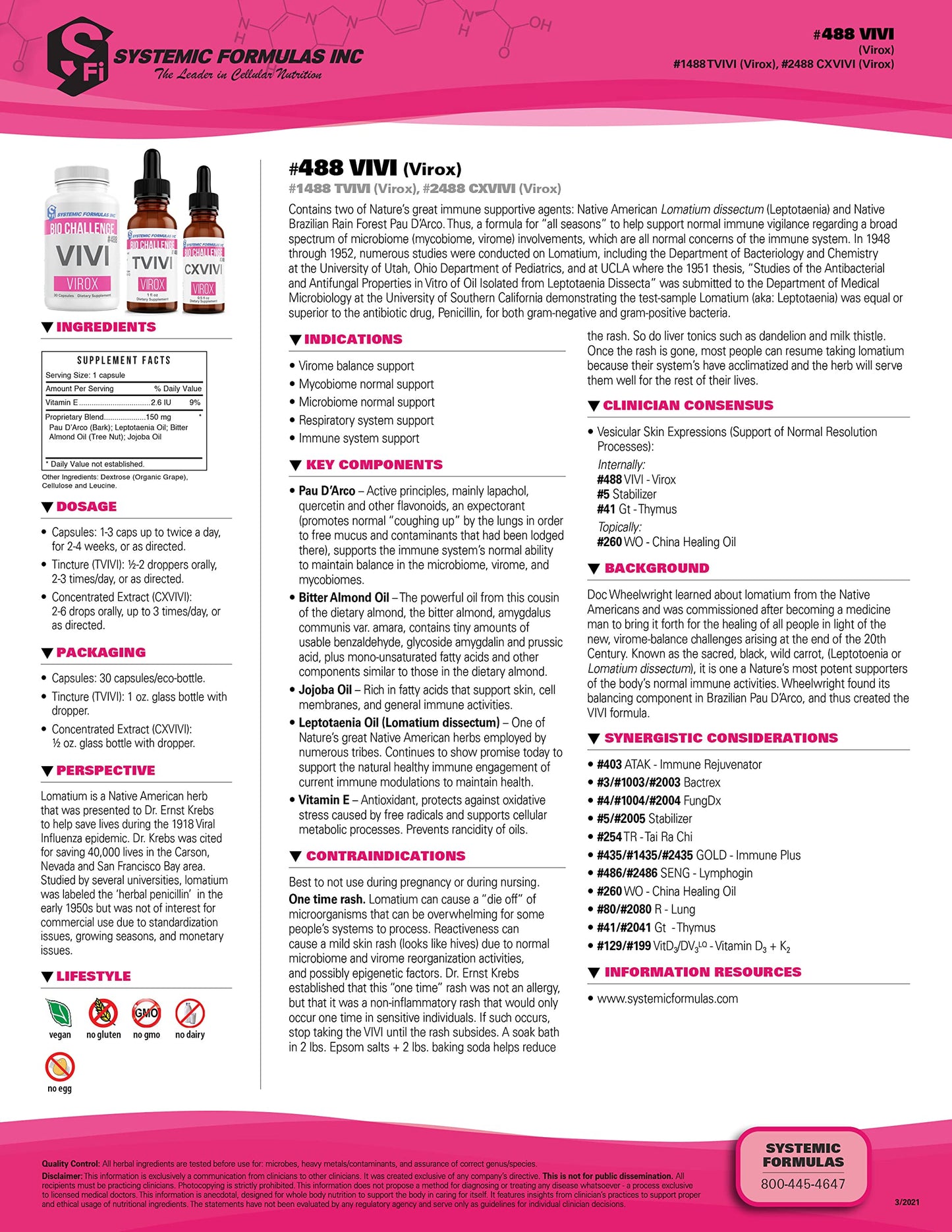 Systemic Formulas Bio Challenge #488 VIVI Virox 30 Capsules