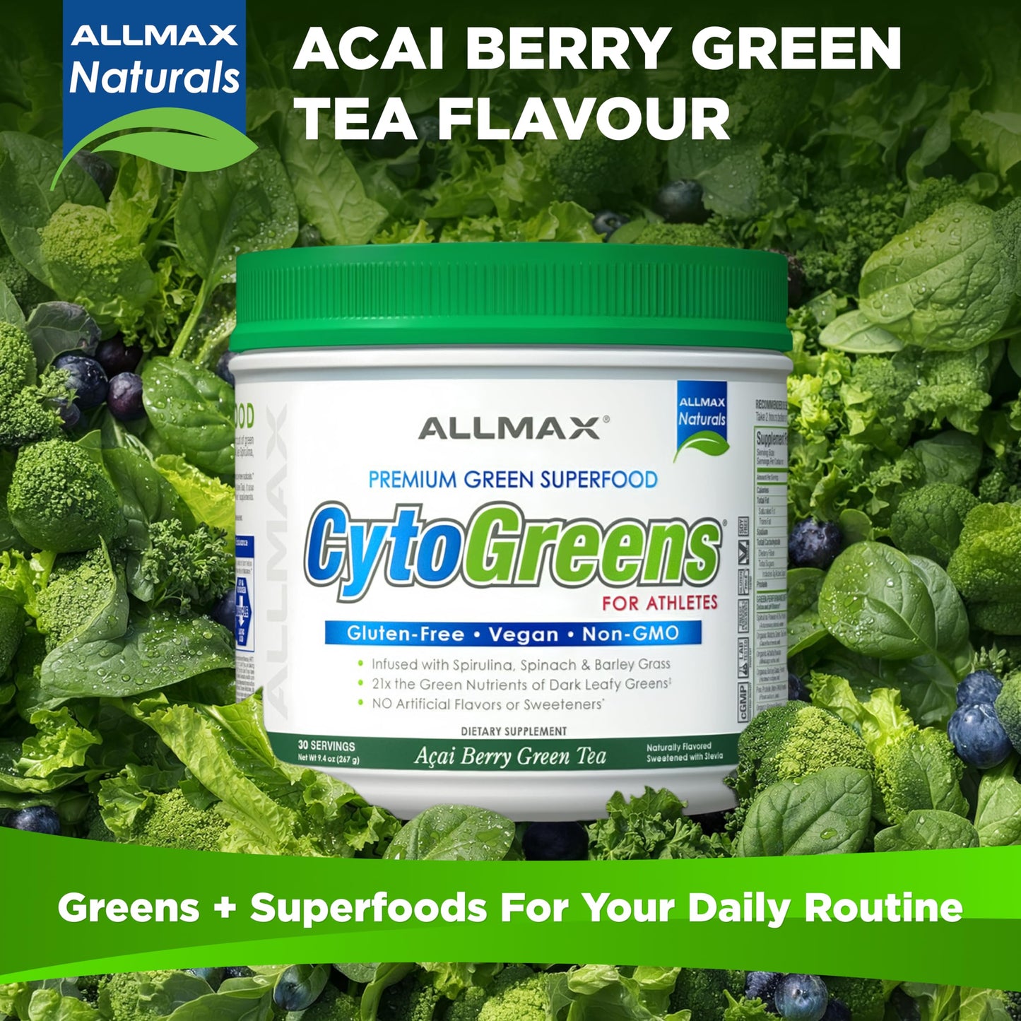 ALLMAX Naturals CytoGreens Super Greens Powder, 9.4 Ounce