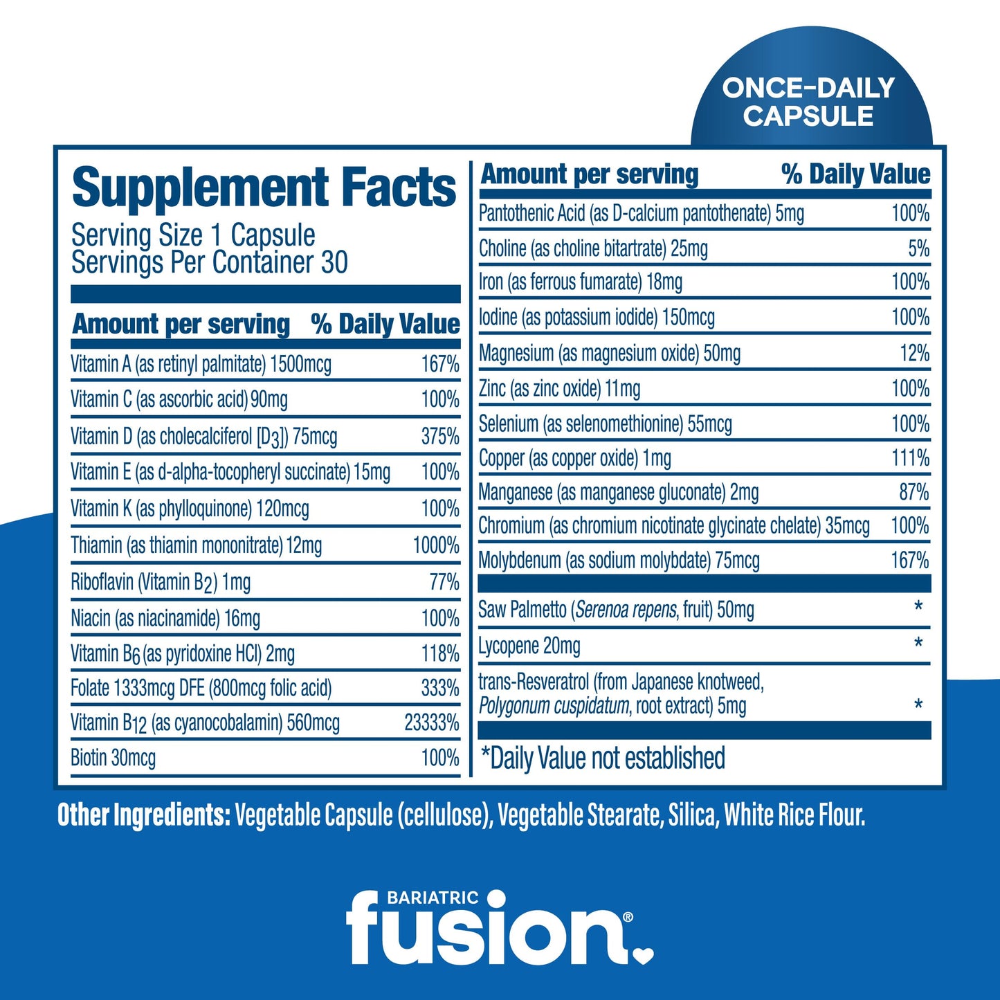 Bariatric Fusion One Per Day Bariatric Multivitamin with Iron for Men 30 Capsules