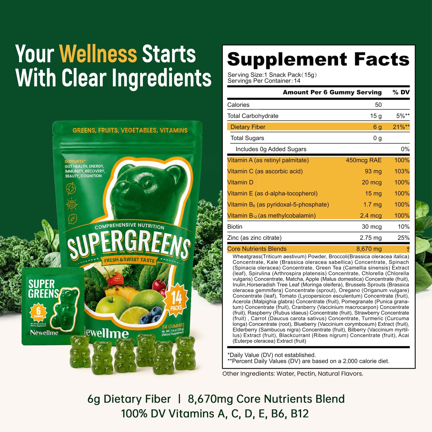 NEWELLME Daily Super Greens Gummies 84 Gummies