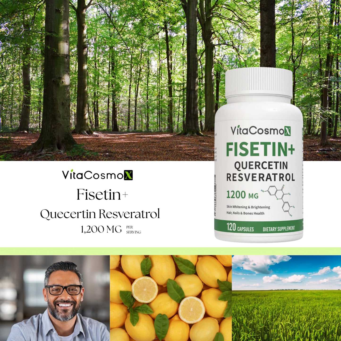 VitaCosmoX Fisetin Quercetin Resveratrol Supplement Capsule, 120 Count