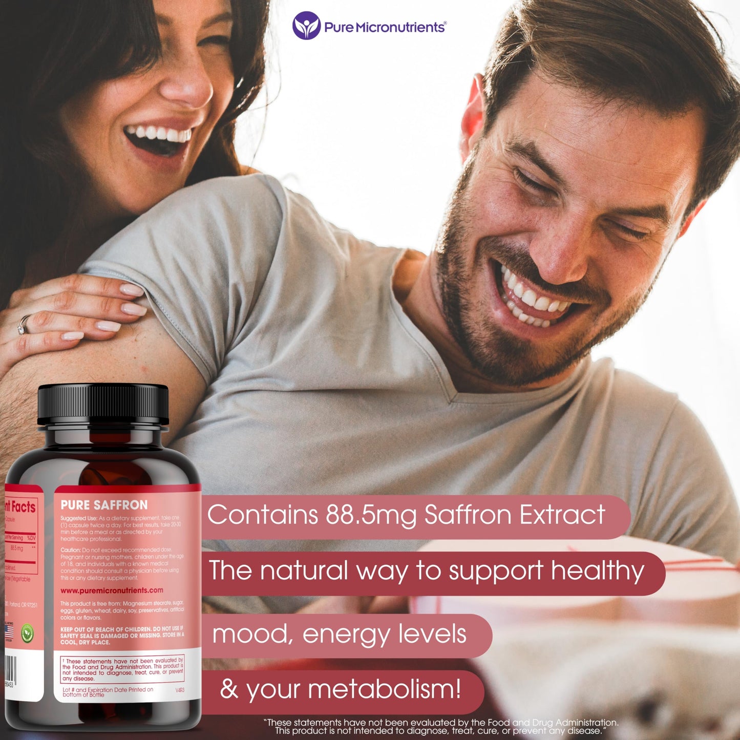 Pure Micronutrients Saffron Supplement 100% Pure Saffron Extract Mood & Energy 60 Capsules