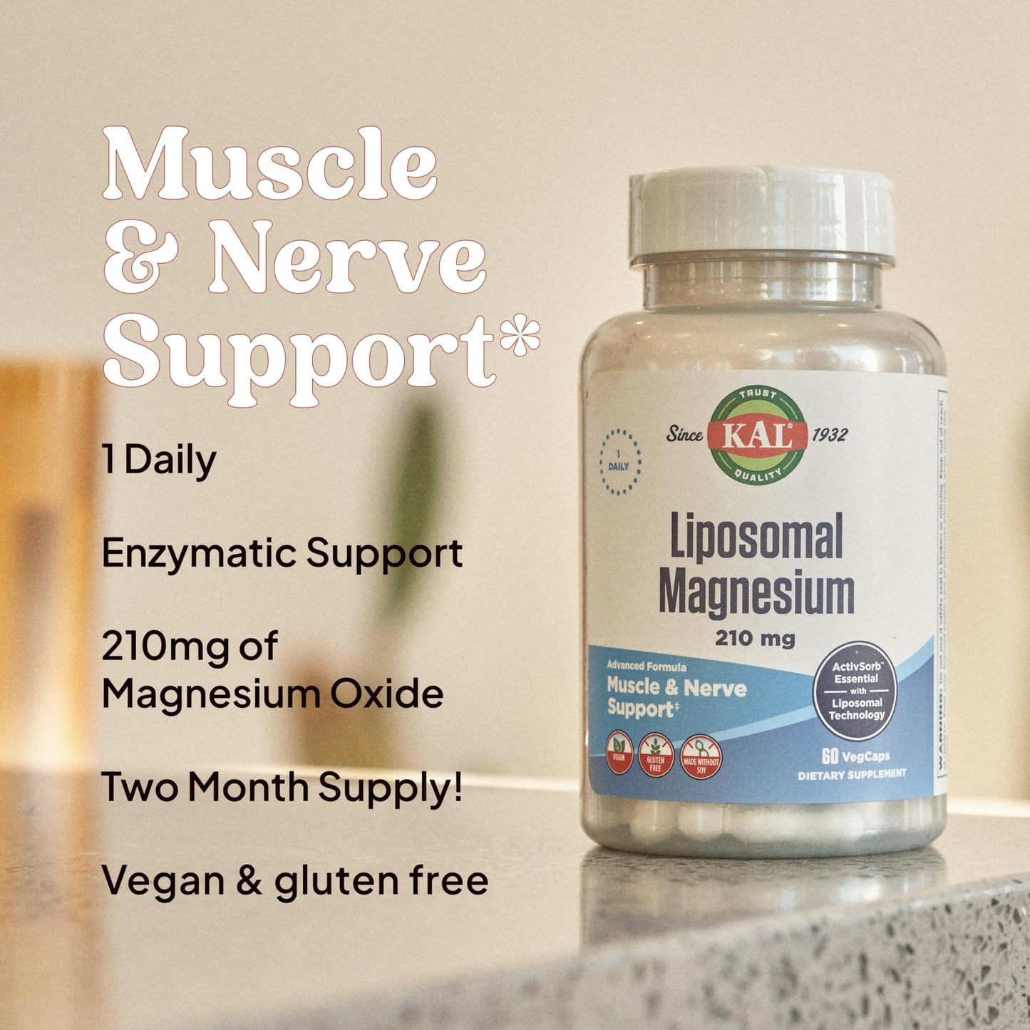 KAL Liposomal Magnesium Oxide 210 mg Capsules, 60 Count