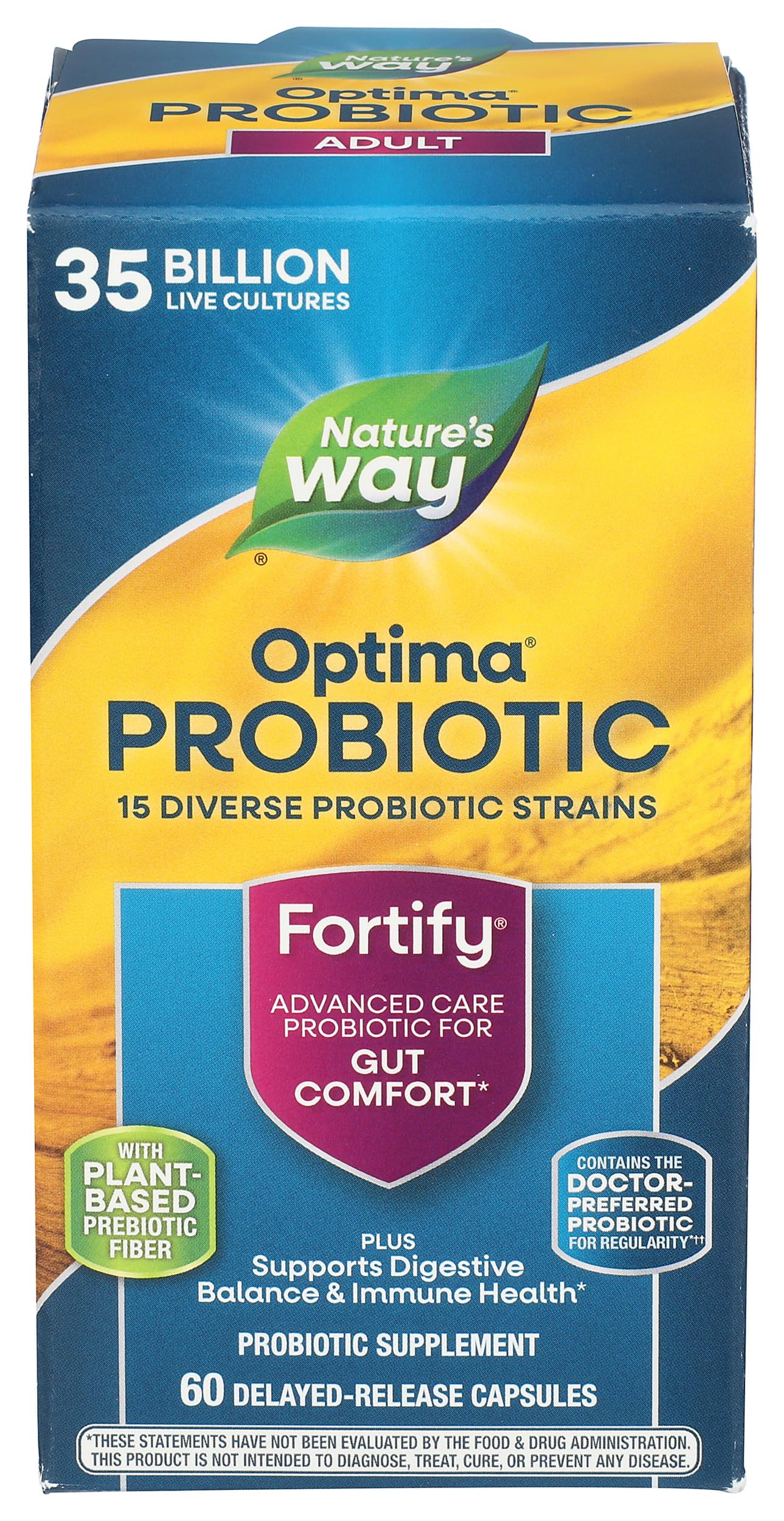 Nature's Way Fortify Optima Daily Probiotic, 35 Billion, 15 Strains, Prebiotic, 60 Capsules