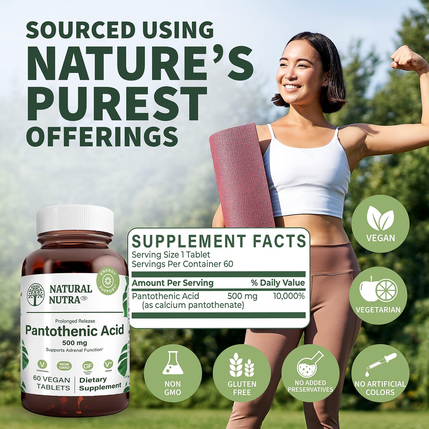 Natural Nutra Time Release Pantothenic Acid 500 mg Vitamin B5 Supplement Tablet, 60 Tablets