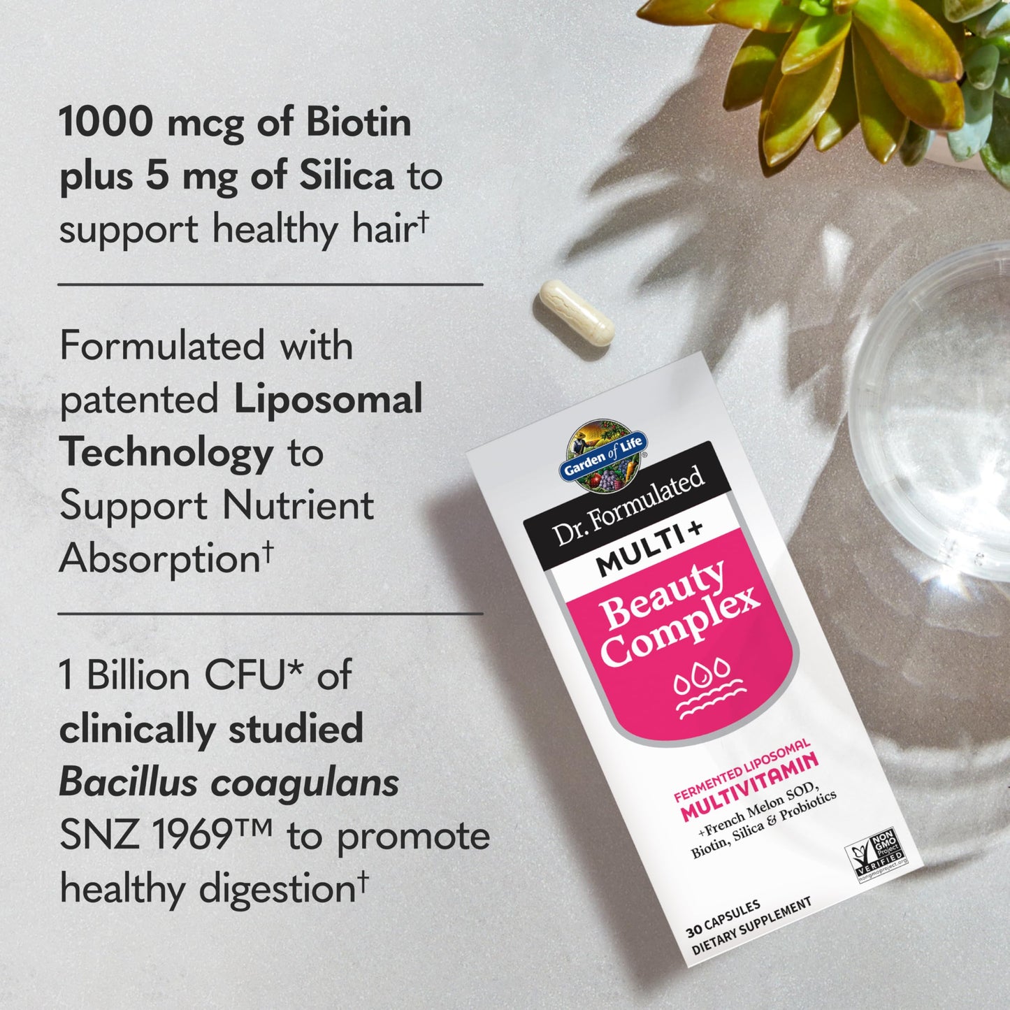 Garden of Life Dr. Formulated Multi+ Beauty Complex Capsule with Biotin, French Melon & Probiotics – Hair, Skin & Nails, 30 Capsules