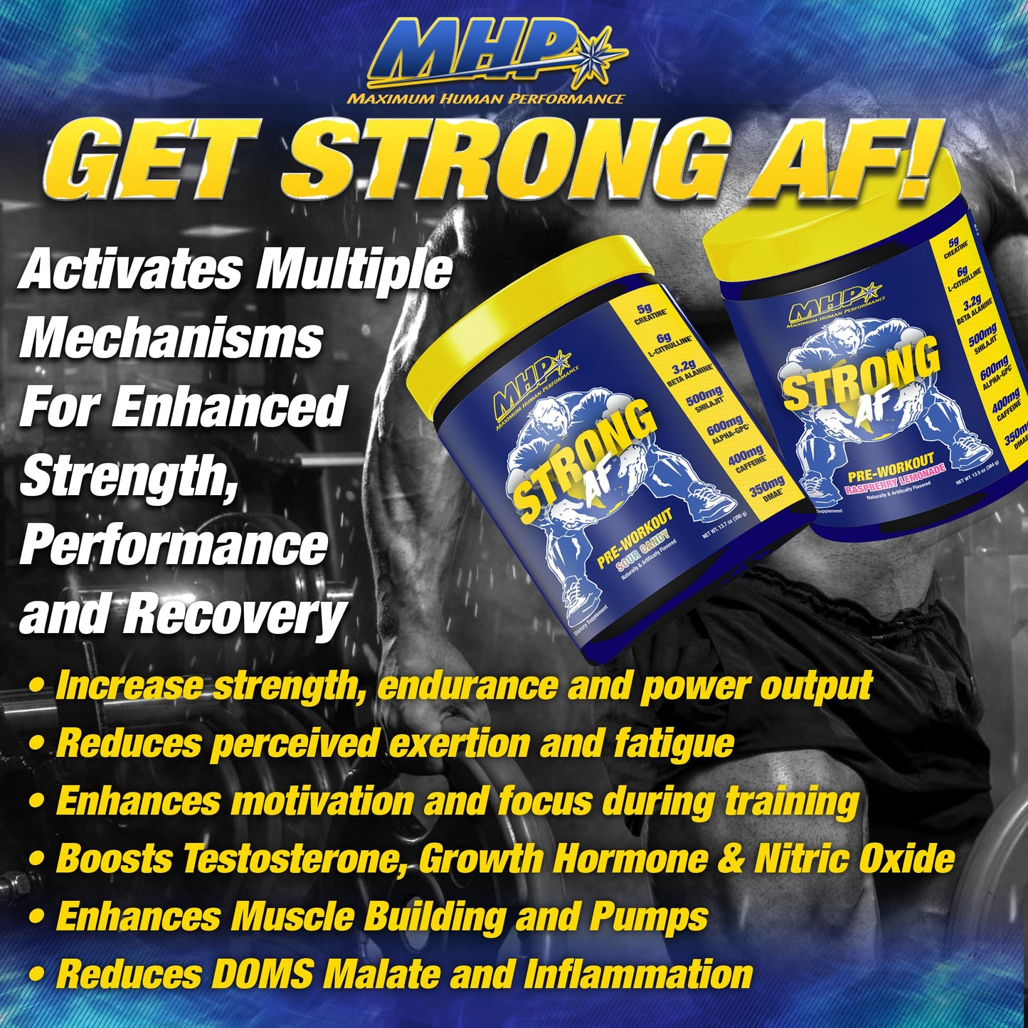 Maximum Human Performance Strong AF Pre-Workout Powder 13.5 Ounce