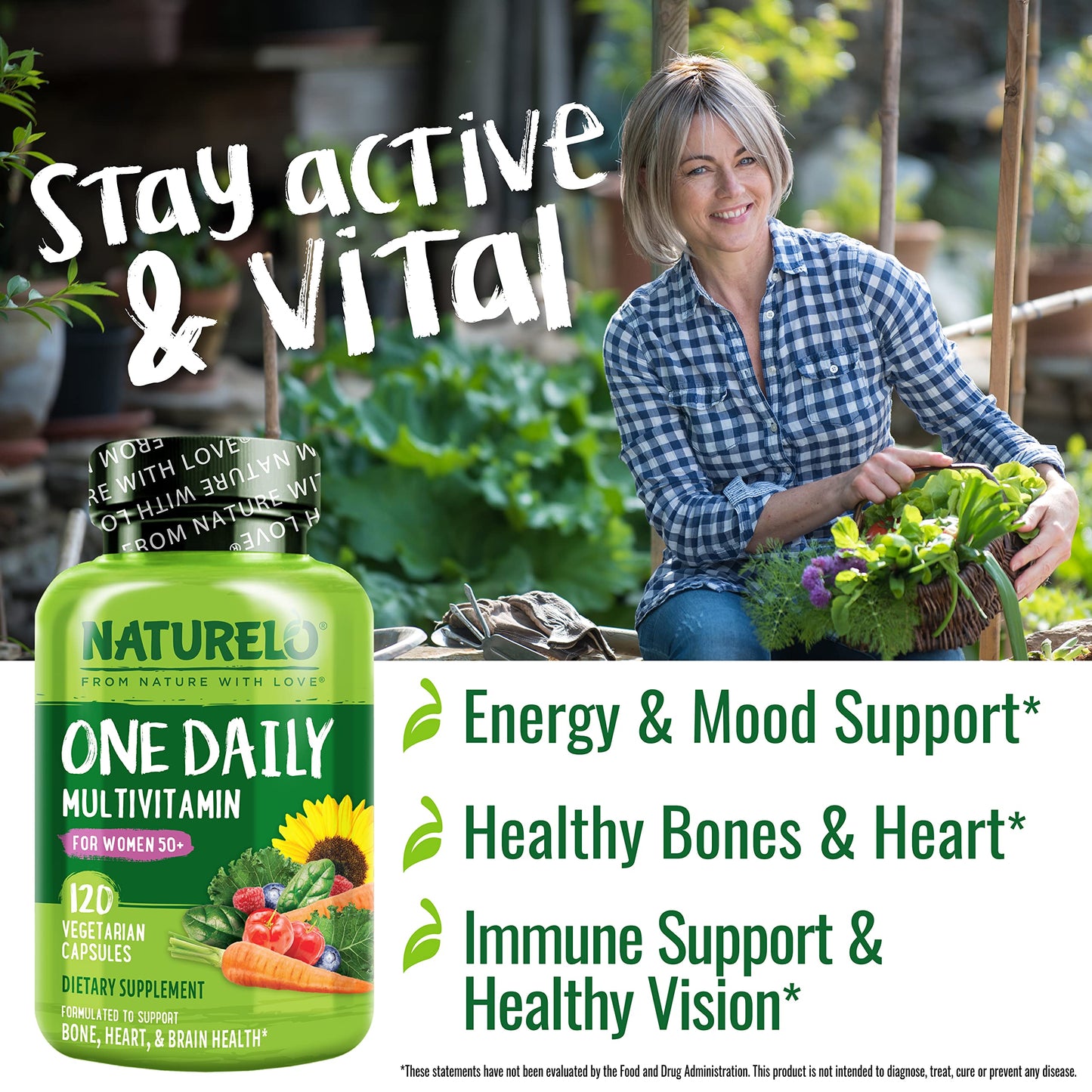 Naturelo One Daily Multivitamin for Women 50+ (Iron Free) Capsules 120 Count