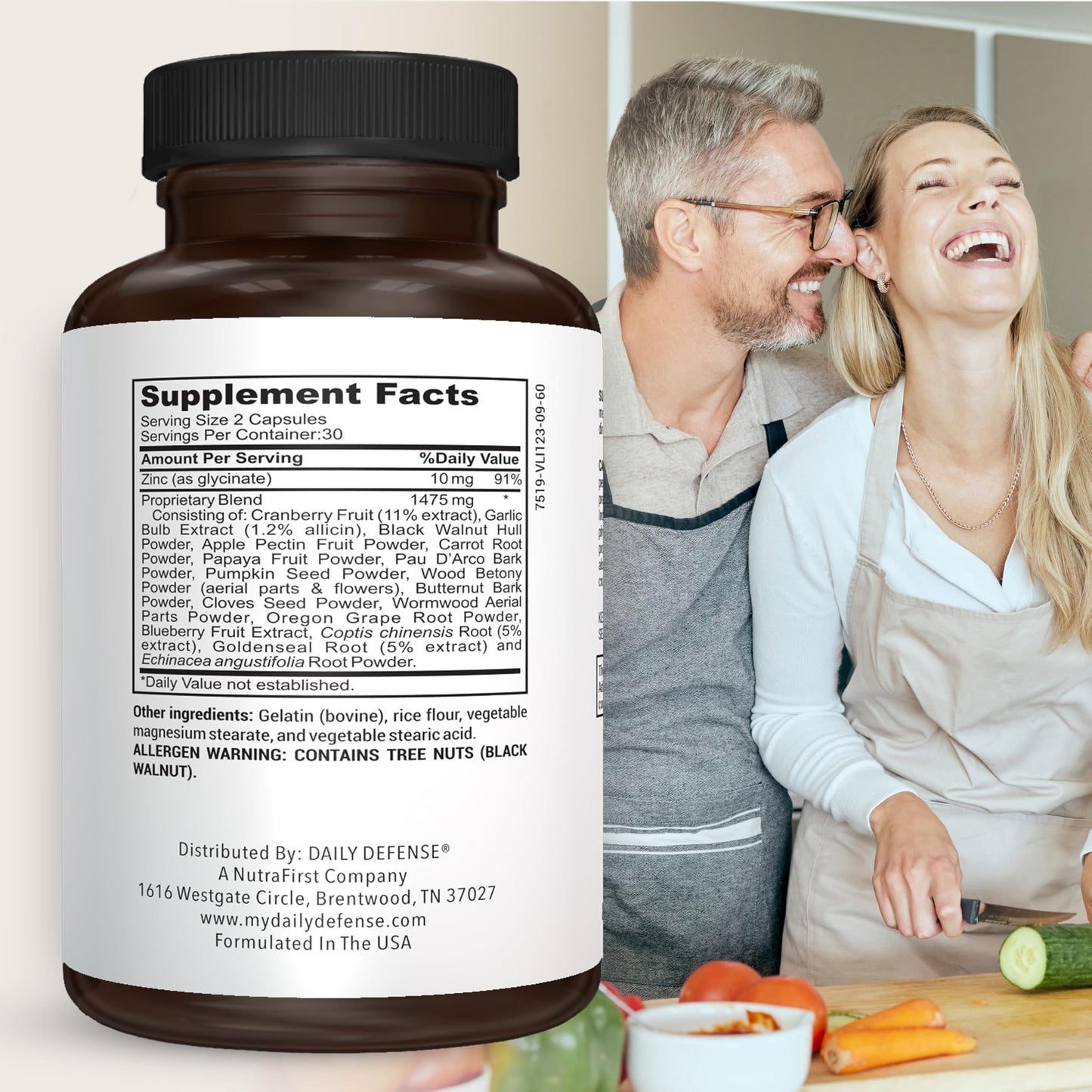 Daily Defense Herbal Detox with Zinc, Garlic, Wormwood, Black Walnut Hull 60 Capsules