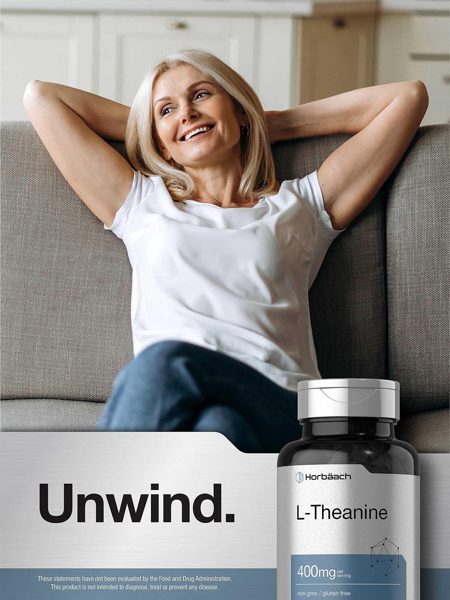 Horbäach L-Theanine Supplement 400mg Capsules, 120 Count