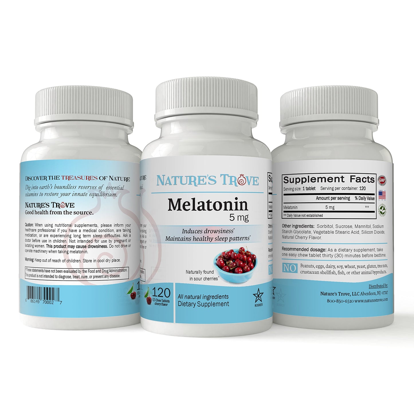 Nature's Trove Melatonin 5mg EZ Chew Tablets Cherry Flavor, 120 Tablets