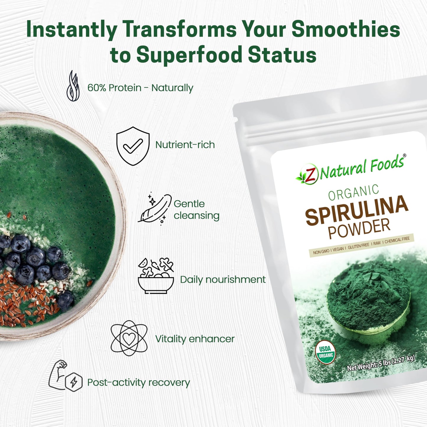 Z Natural Foods Organic Spirulina Powder, 80 oz