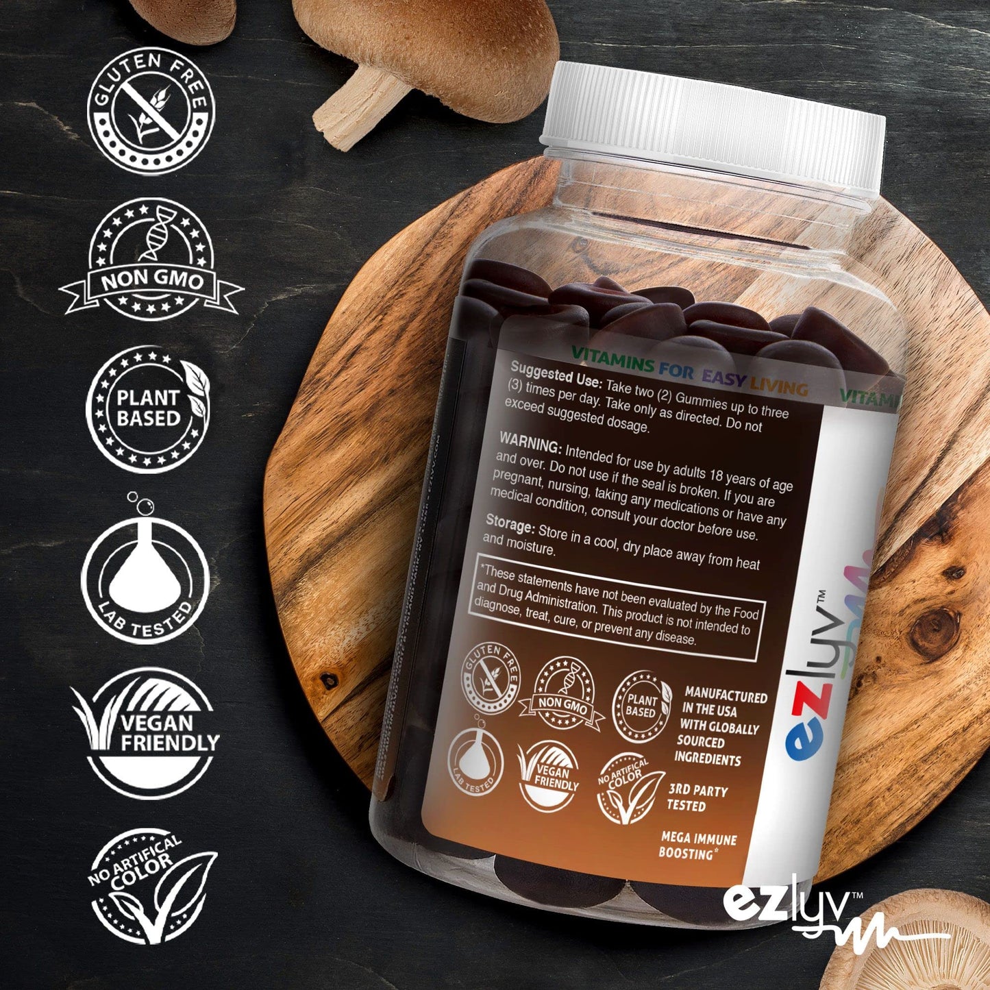 Ezlyv Lions Mane Mushroom Supplement 60 Gummies