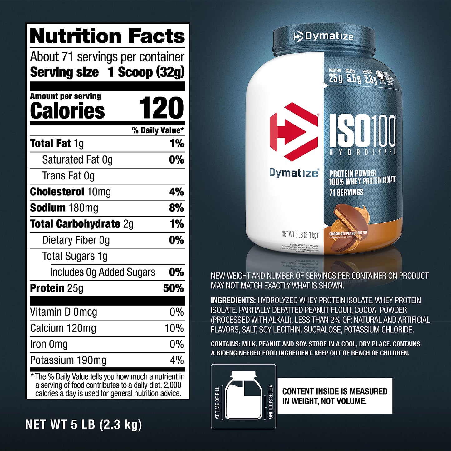 Dymatize ISO100 Whey Isolate Protein Powder, Chocolate Peanut Butter, 80 Servings