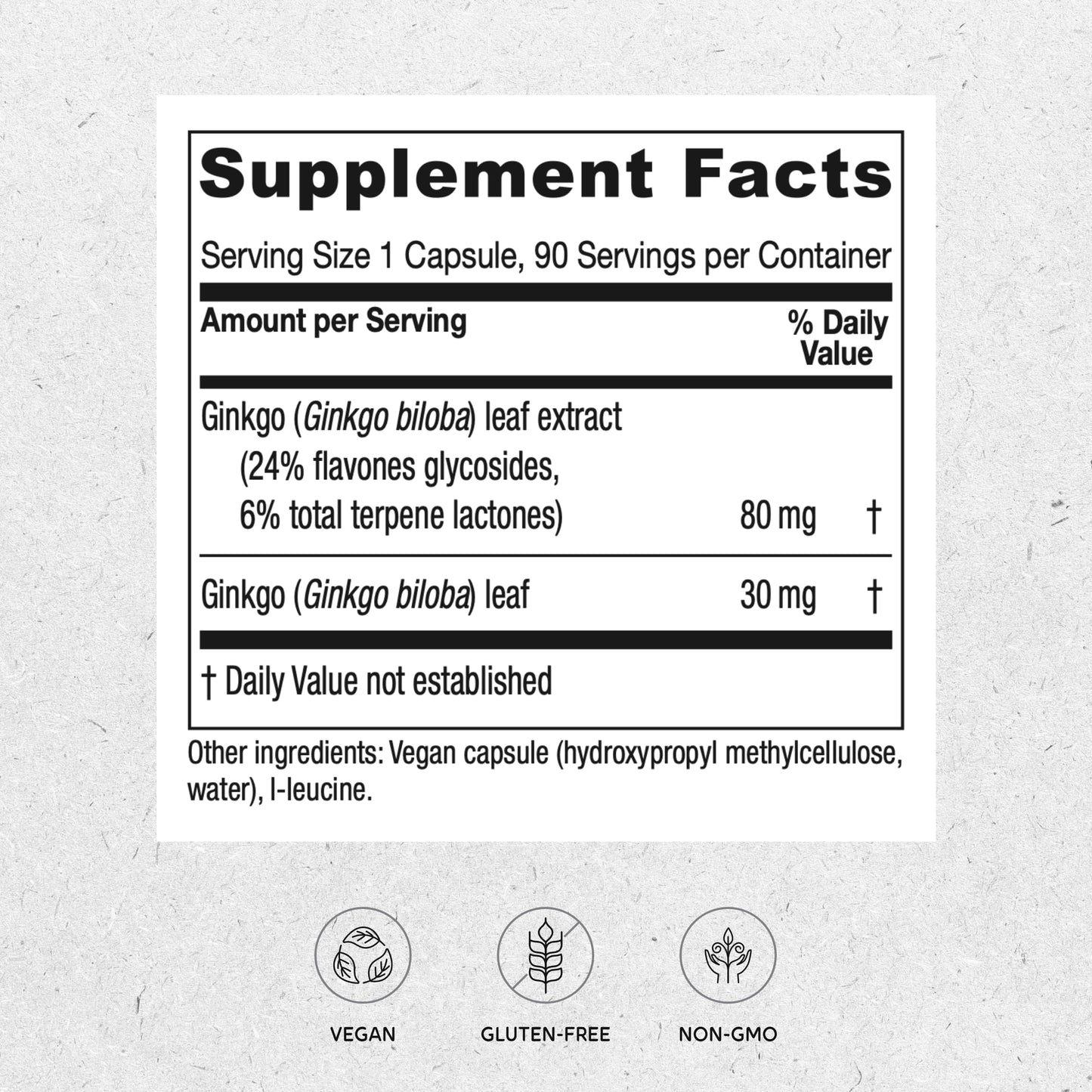 Vitanica Ginkgo Biloba Brain Health Herbal Supplement, 90 Capsules
