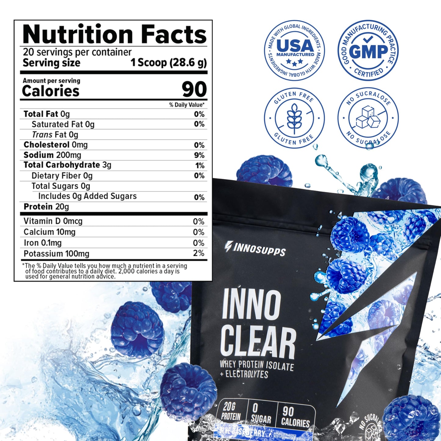 InnoSupps Inno Clear Whey Protein Powder 1.24 Pound (Pack of 1) Blue Raspberry