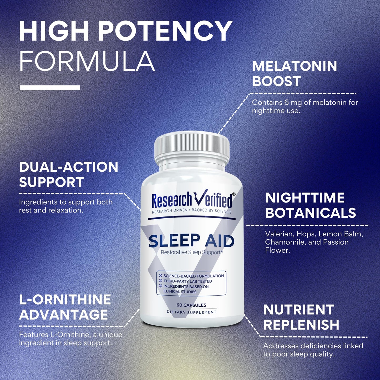 Research Verified Sleep – Melatonin, Chamomile, Valerian, L-Ornithine – Capsule – 180 Capsules