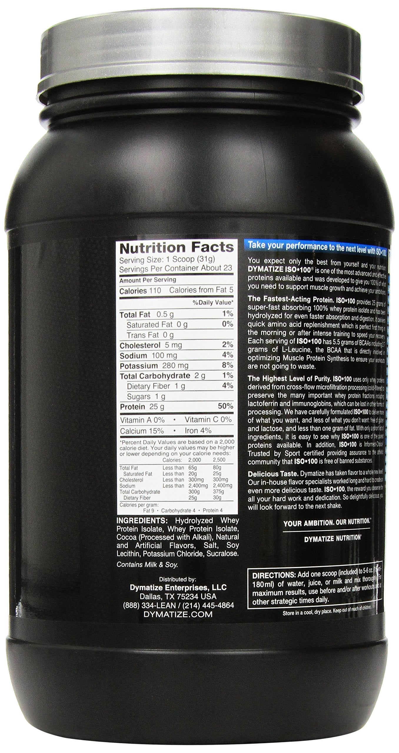 Dymatize ISO 100 Hydrolyzed Whey Protein Powder, Chocolate, 1.6 lb