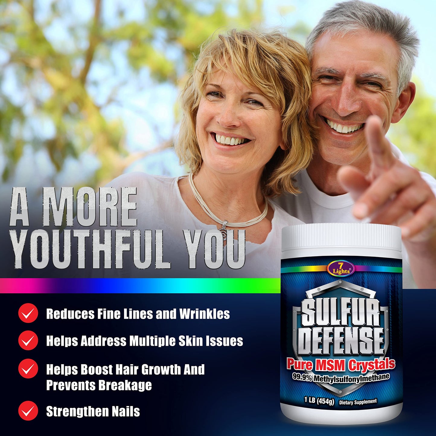 7 Lights Sulfur Defense Opti-MSM 99.9% Pure MSM Powder, 16 oz