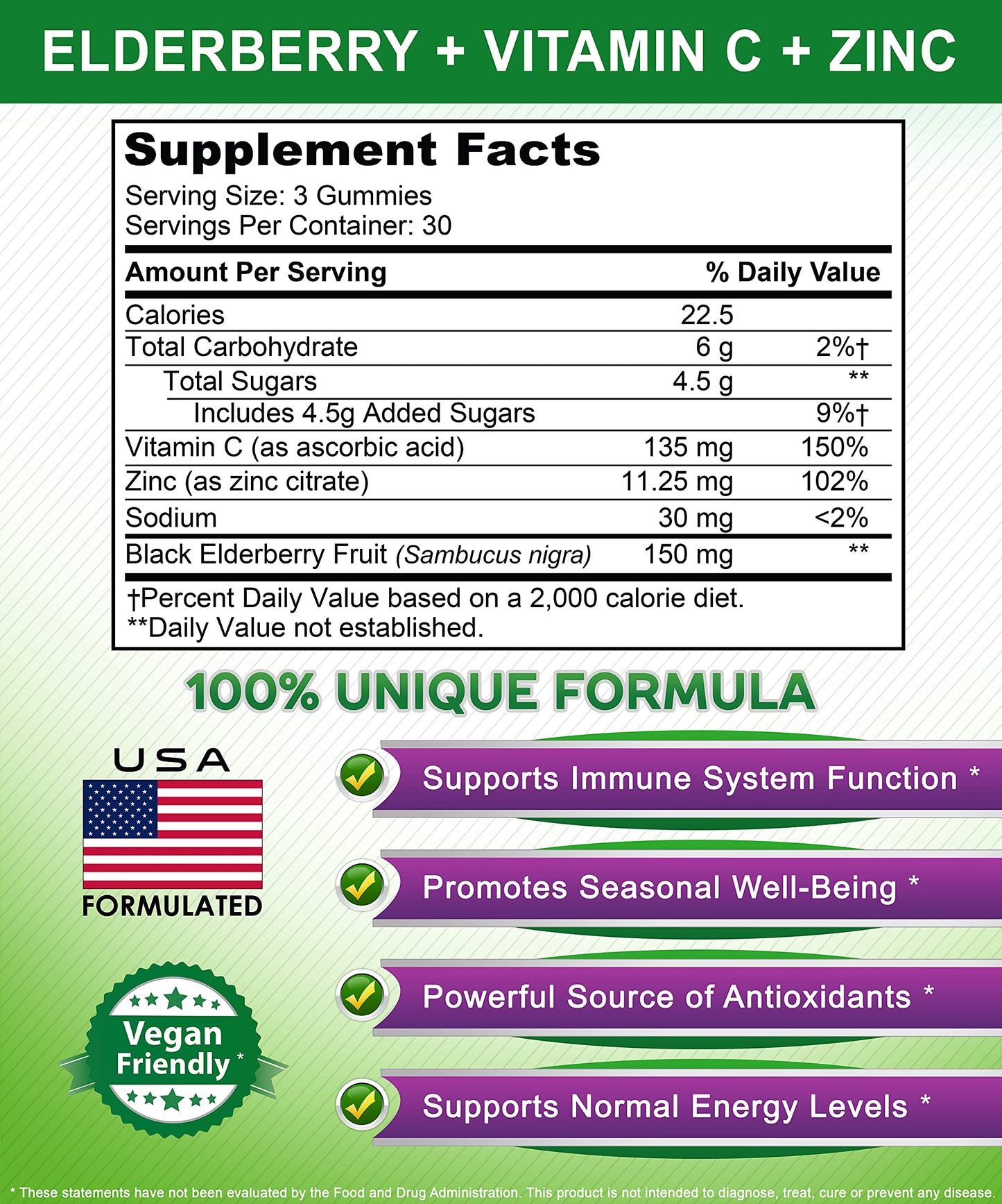 aSquared Nutrition Sambucus Elderberry Gummies with Zinc and Vitamin C Gummy 90 Count