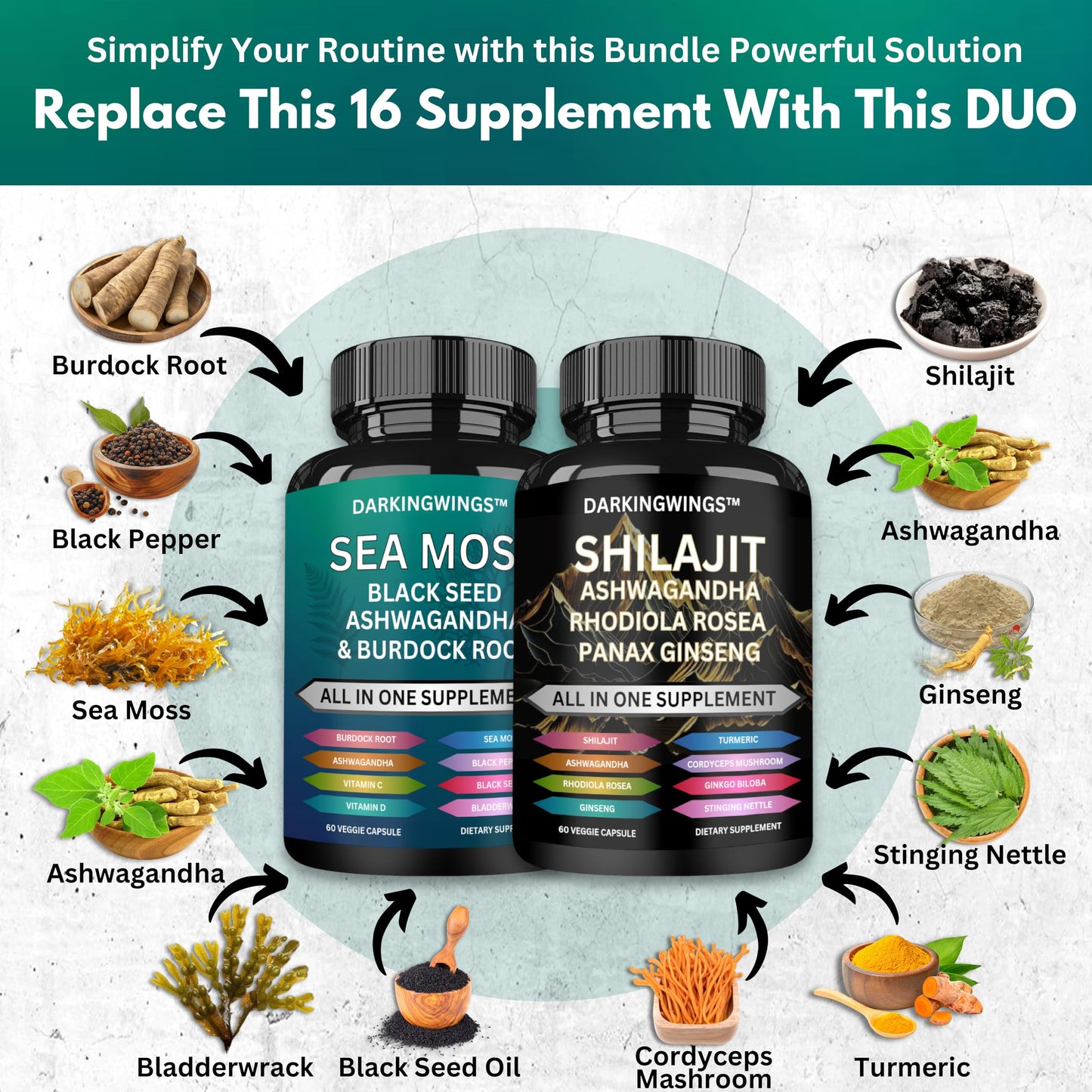 Darkingwings Shilajit and Sea Moss Combo Capsules, 60 Capsules