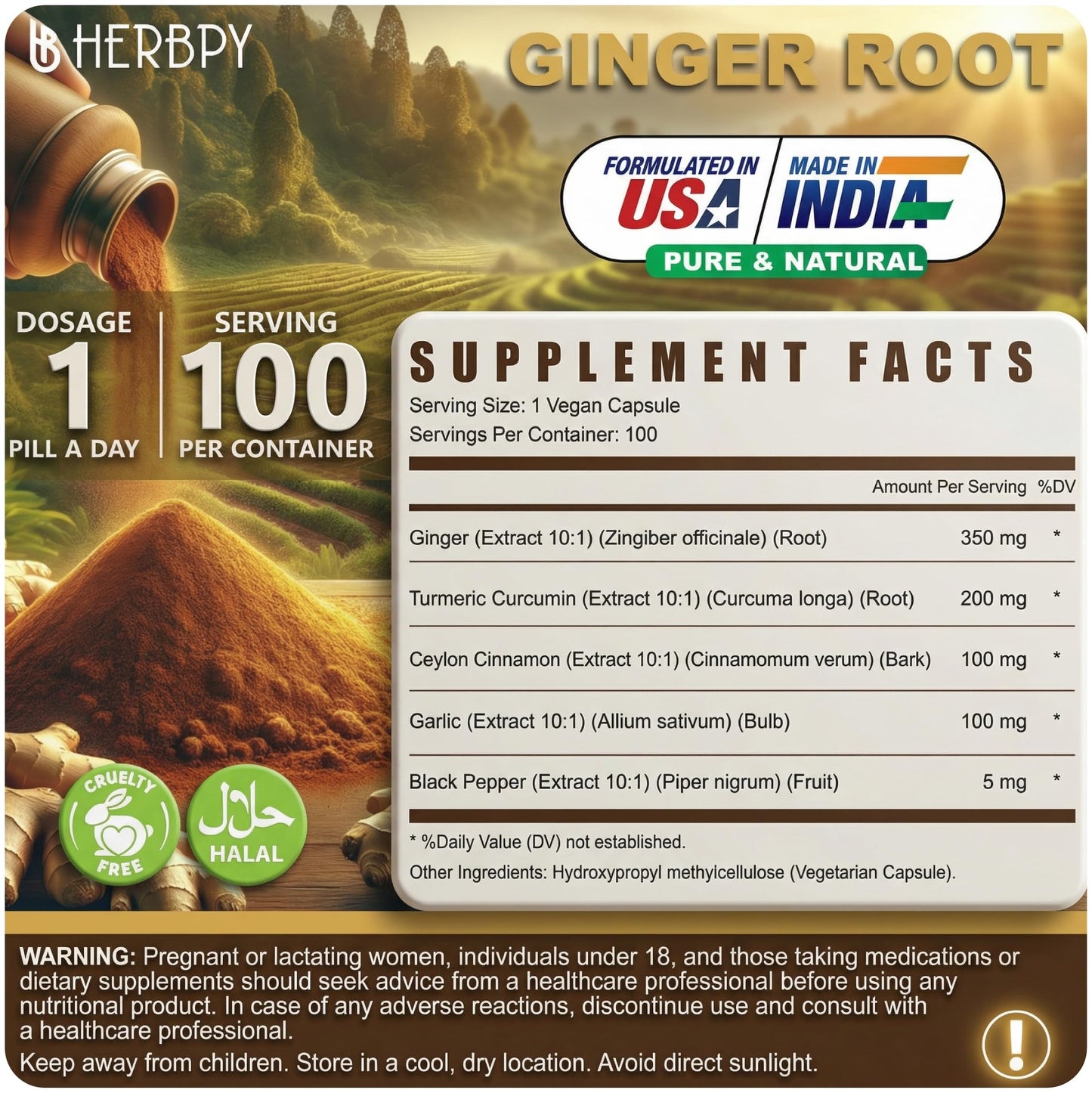 Herbpy 5in1 Ginger and Turmeric Capsules, 100 Count
