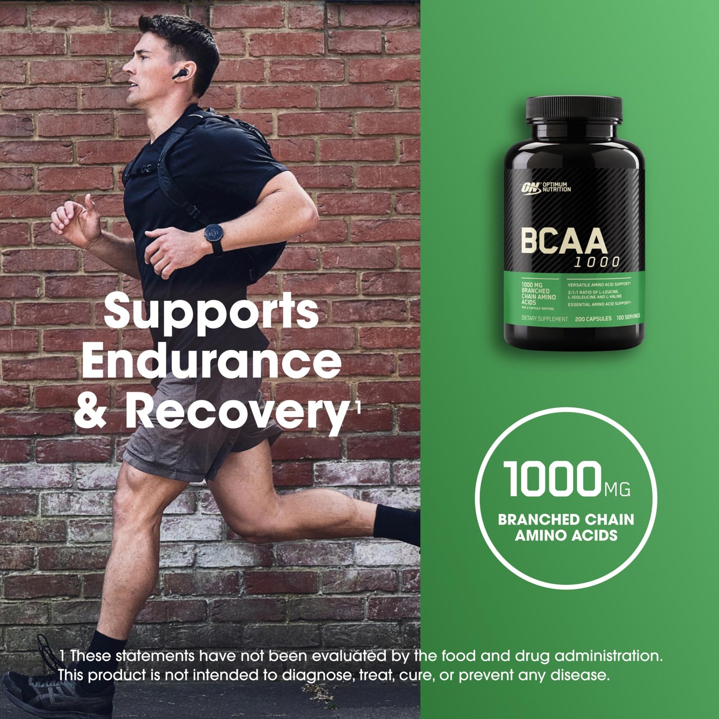 Optimum Nutrition Instantized BCAA Branched Chain Essential Amino Acids Capsules, 200 Count