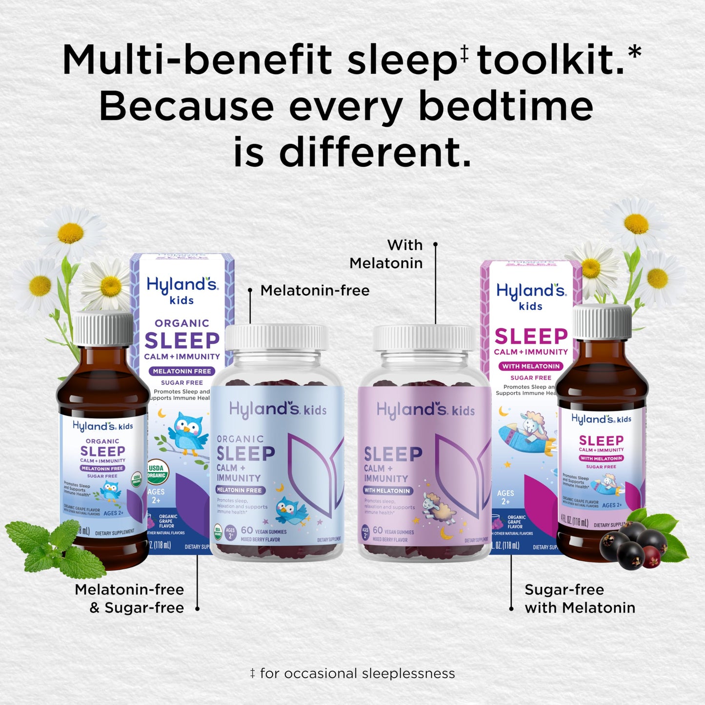 Hyland's Kids Melatonin Free Organic Sleep Aid Gummies with Calm & Immune Support - with Vitamin C, Zinc, Elderberry, Lemon Balm & Chamomile, Helps with Sleeplessness & Restlessness, 60 Vegan Gummies
