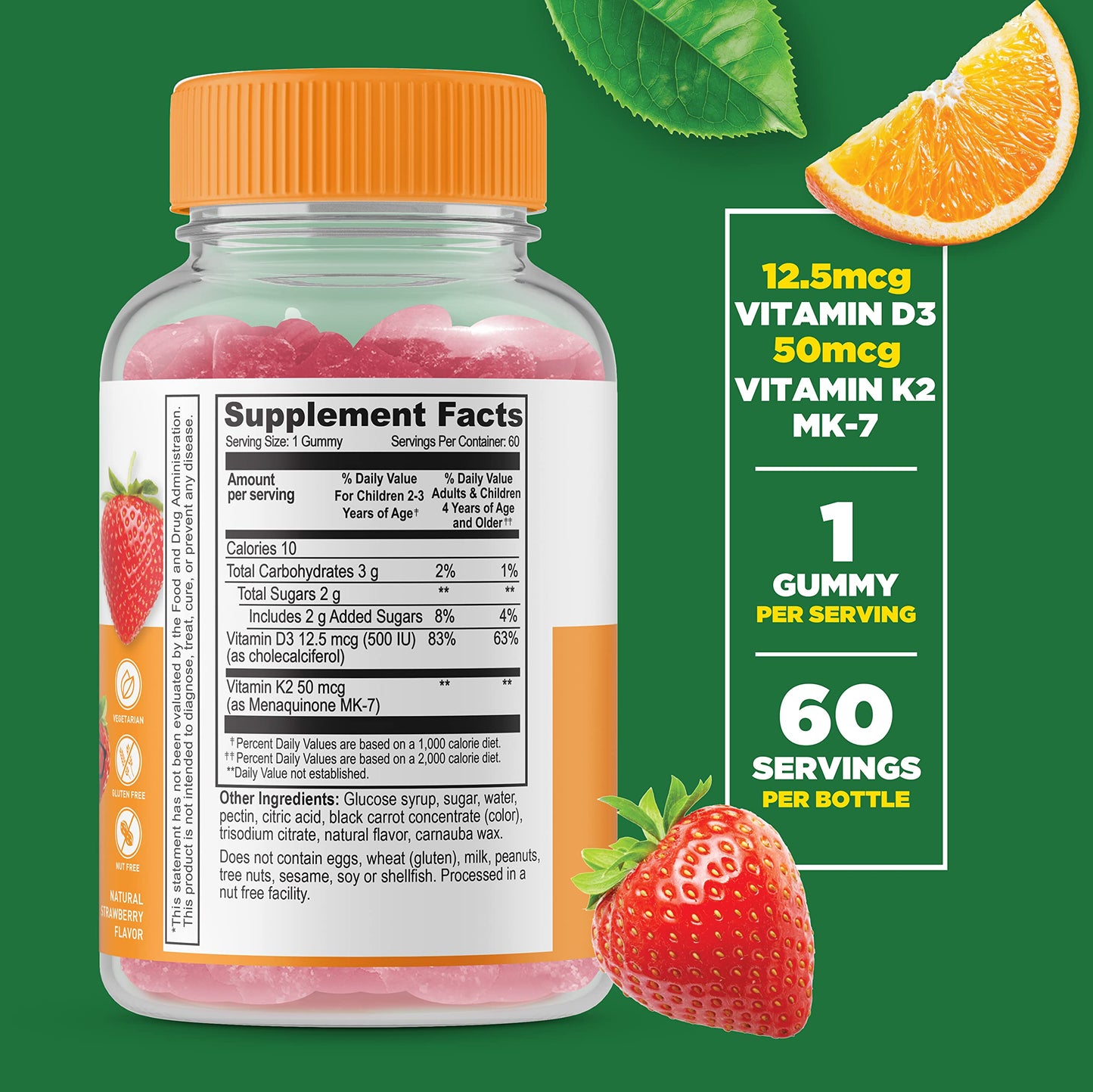 Lifeable Vitamin D3 + Vitamin K2 + Calcium Magnesium & Zinc Kids Gummies, 180 Count