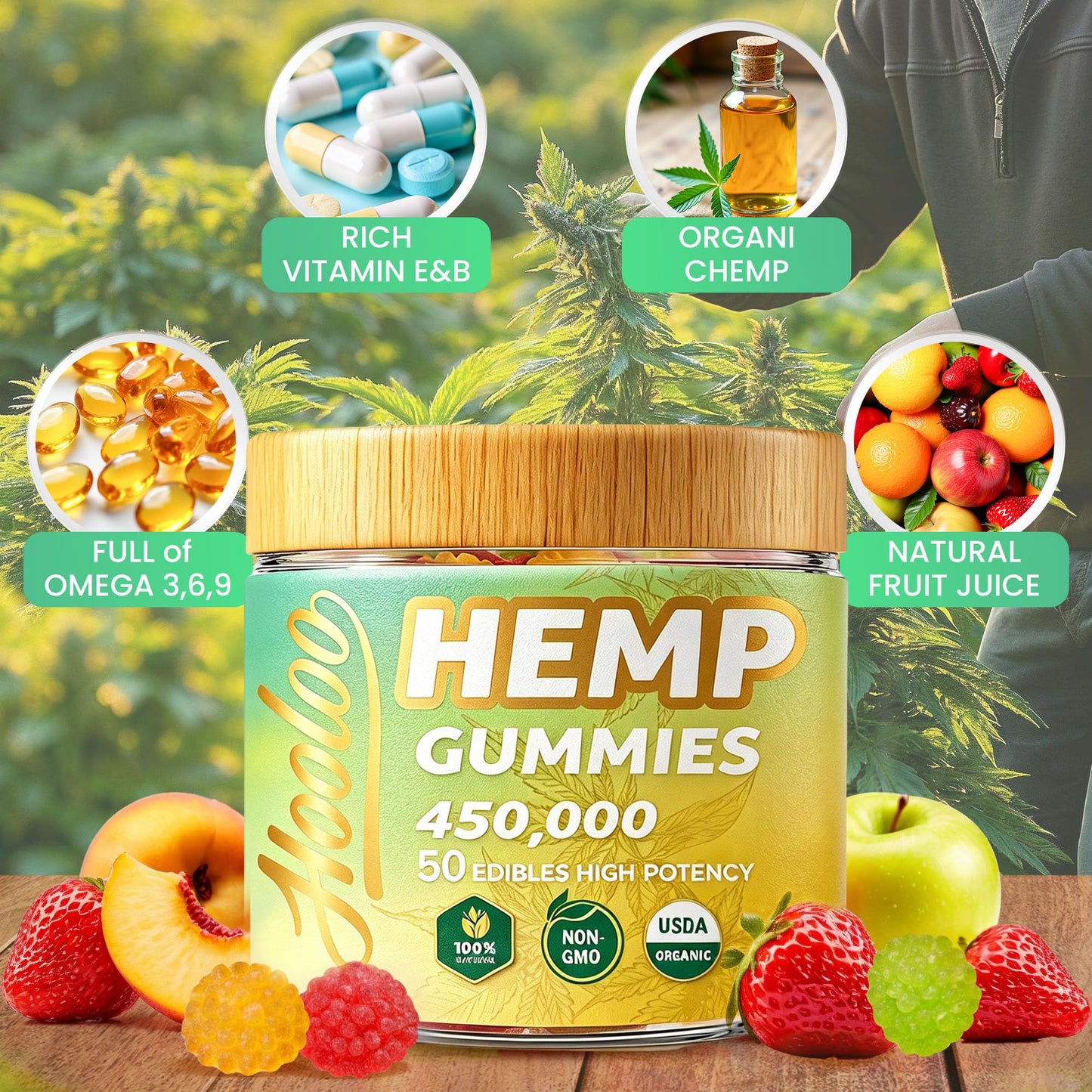 HOOLOO Hemp Gummies, 100 Count