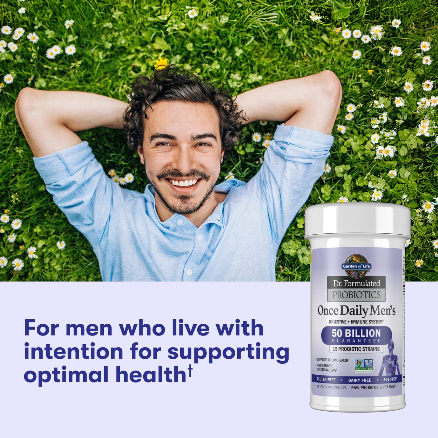 Garden of Life Probiotics for Men Dr Formulated 50 Billion CFU 15 Probiotics for Digestive Health + Organic Prebiotic Fiber, Colon & Immune Support, Daily Gas Relief, Shelf Stable, 30 Capsules