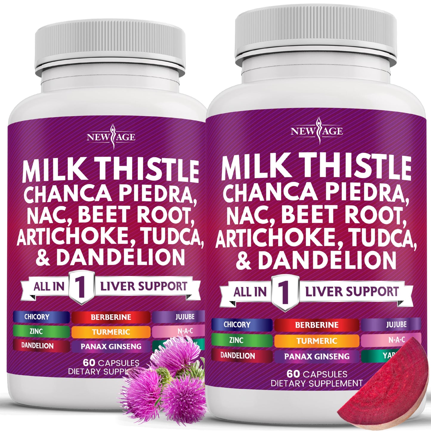 NEW AGE Milk Thistle NAC Chanca Piedra Beet Root Artichoke Dandelion Root Astragalus Plus TUDCA & Ginger Capsules, 120 Count