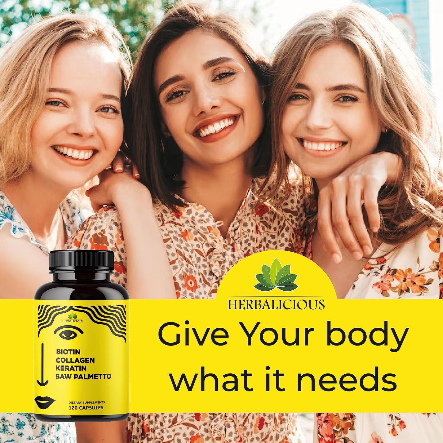 HERBALICIOUS Biotin Collagen Keratin Capsules with Saw Palmetto – Hair, Skin & Nails Support Formula with Vitamin C, 120 Capsules