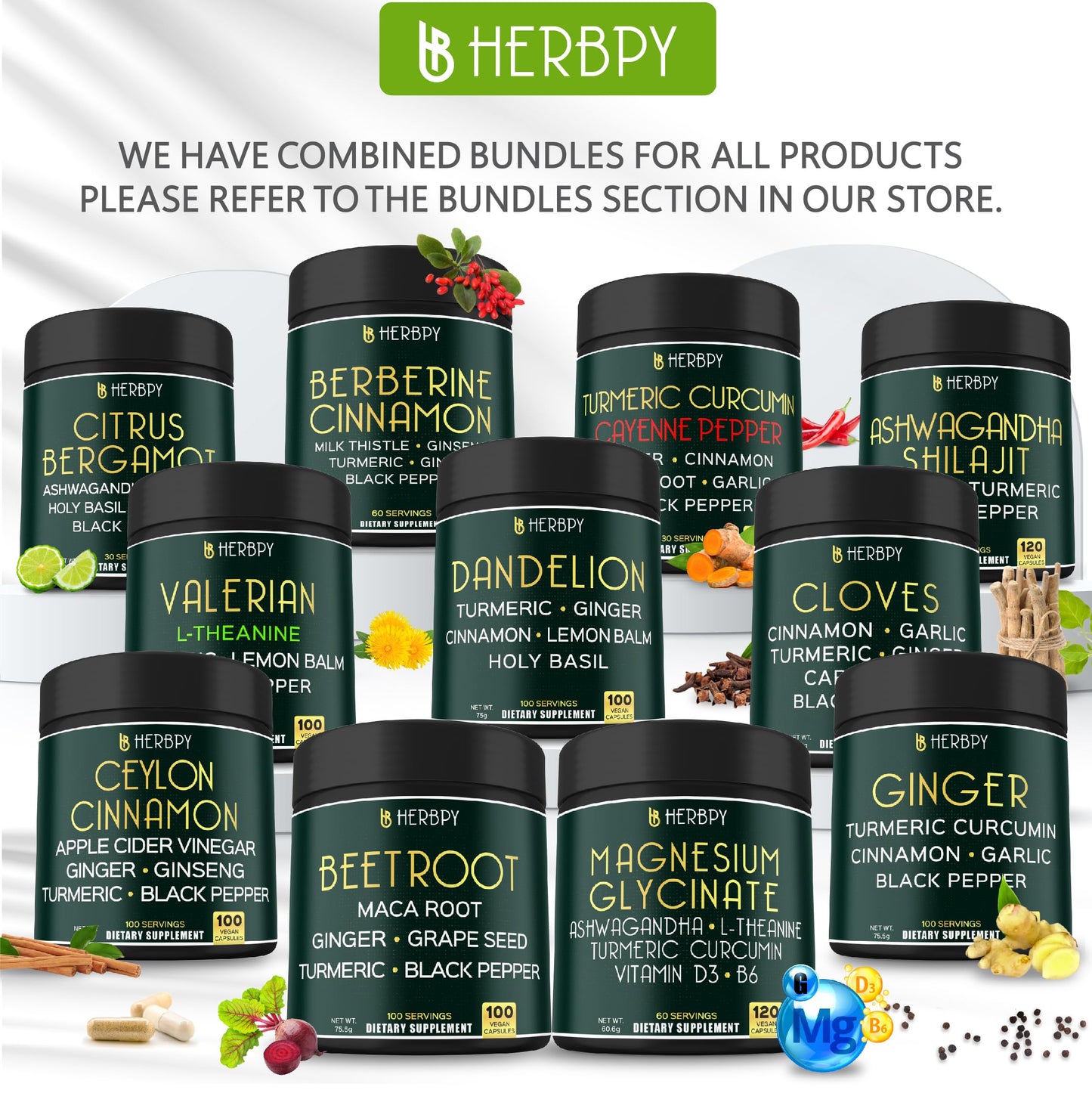 Herbpy Bundle 7in1 Berberine Supplement & 5in1 Valerian Root Capsules, 220 Capsules