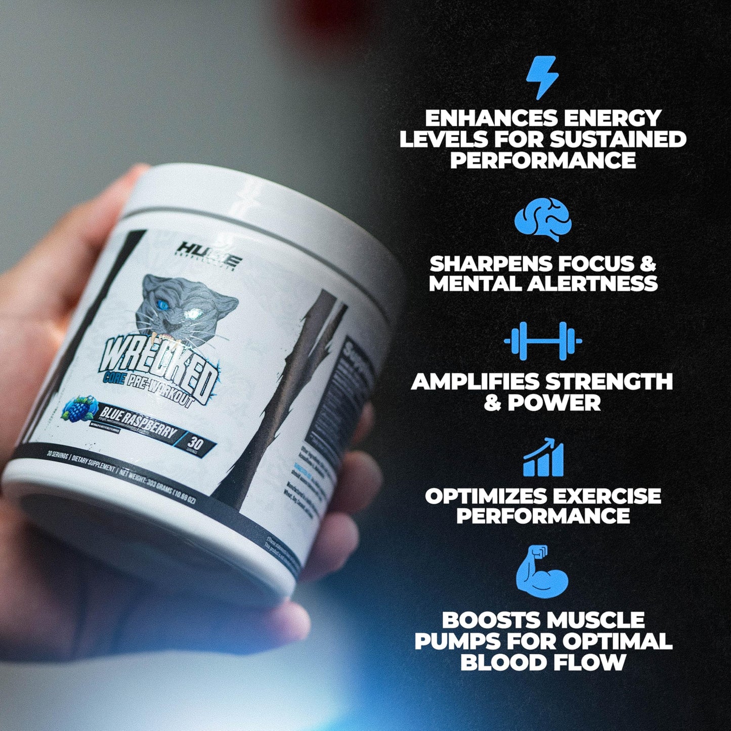 Huge Supplements Wrecked Core All-in-One Pre-Workout Powder, 30 Servings