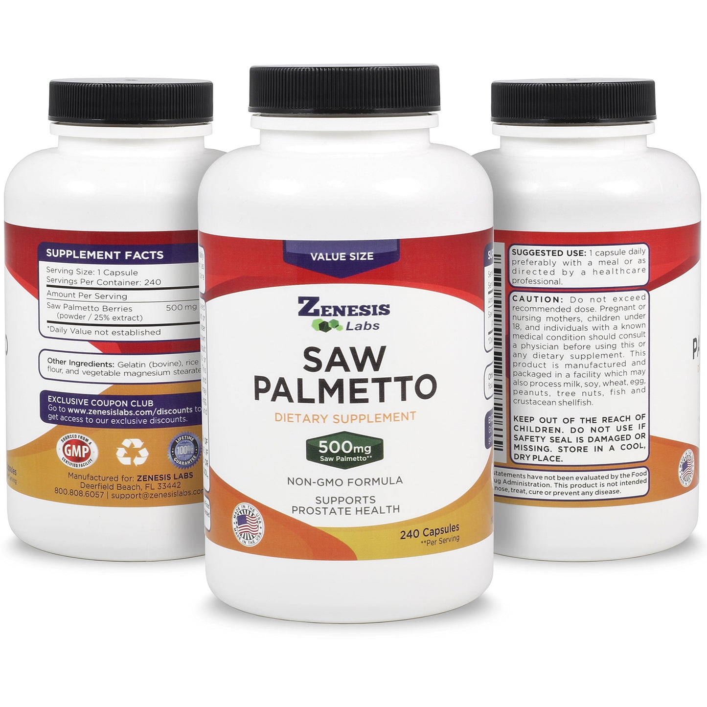 Zenesis Labs Saw Palmetto Extract Capsules 500mg per Capsule, 240 Count