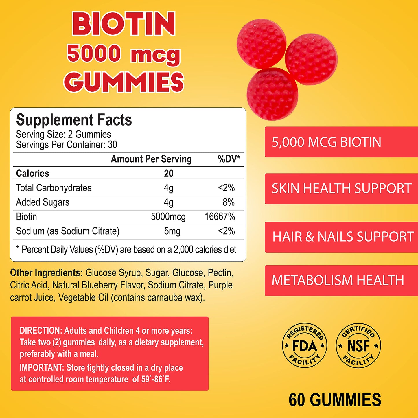 ALFA VITAMINS Biotin Gummies 60 Count