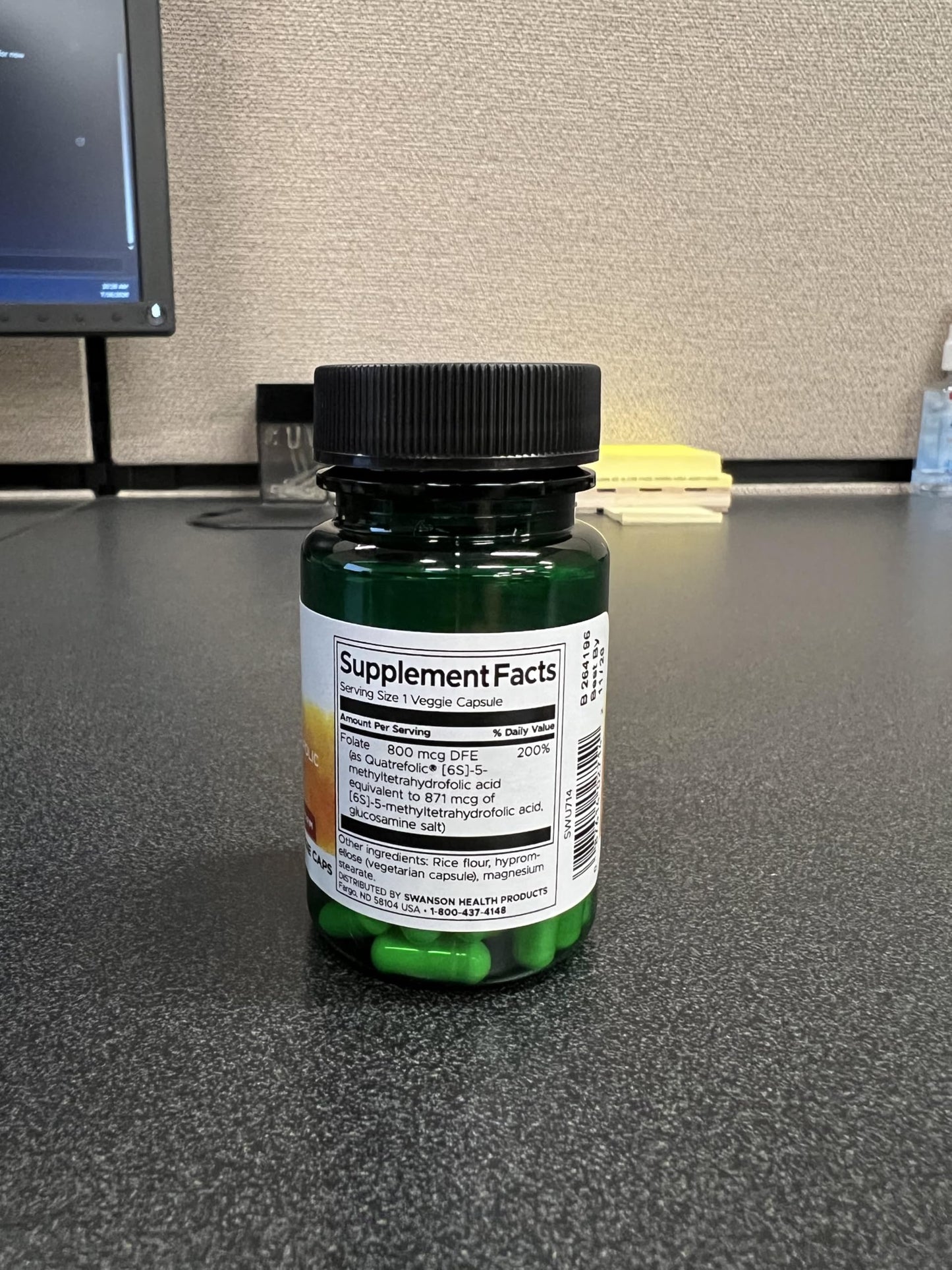Swanson Folate 5-Methyltetrahydrofolic Acid - High Potency, Bioactive Form 800 mcg DFE Capsules, 120 Count