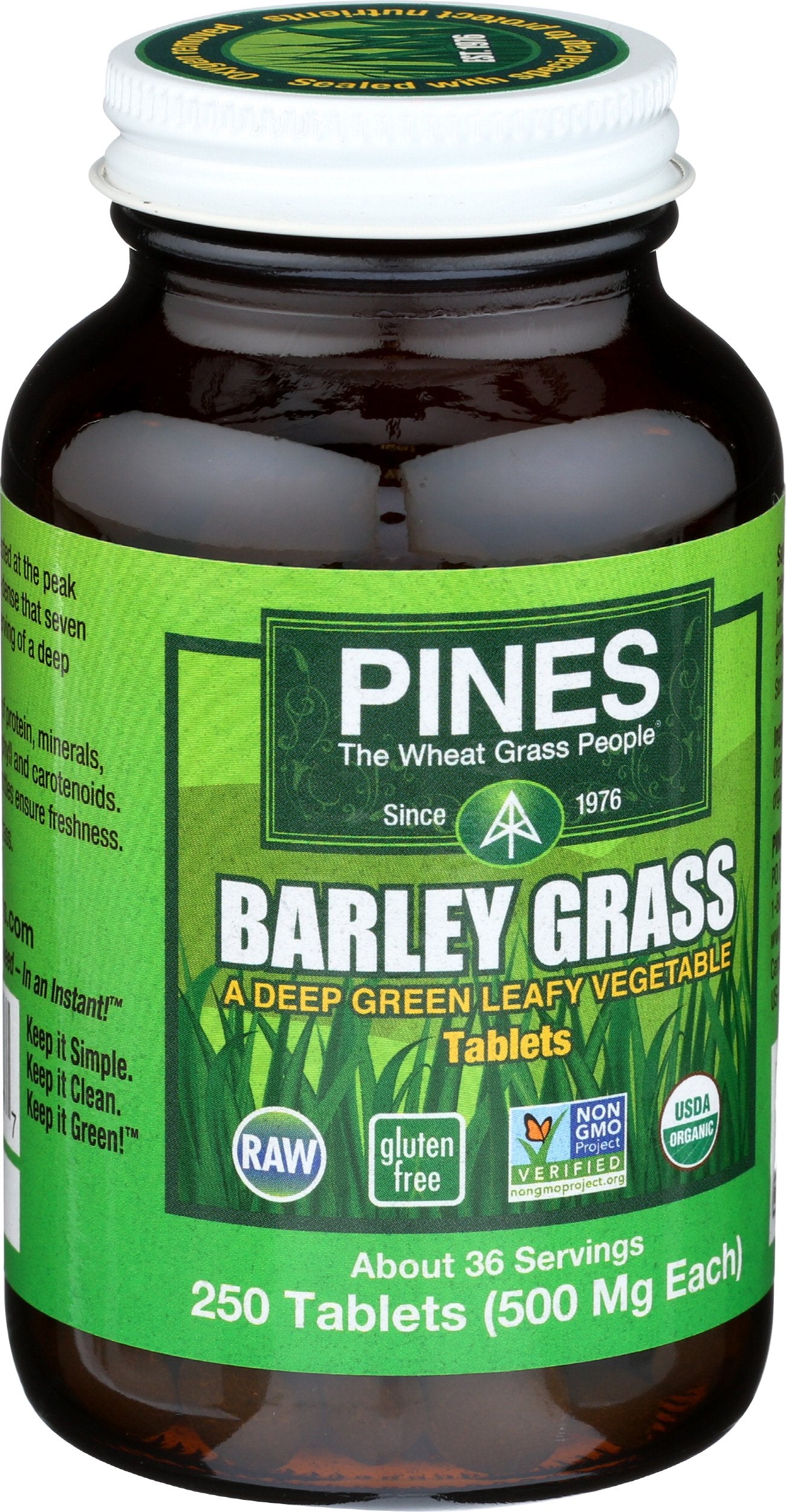 Pines Organic Barley Grass 500 mg Tablets, 250 Count