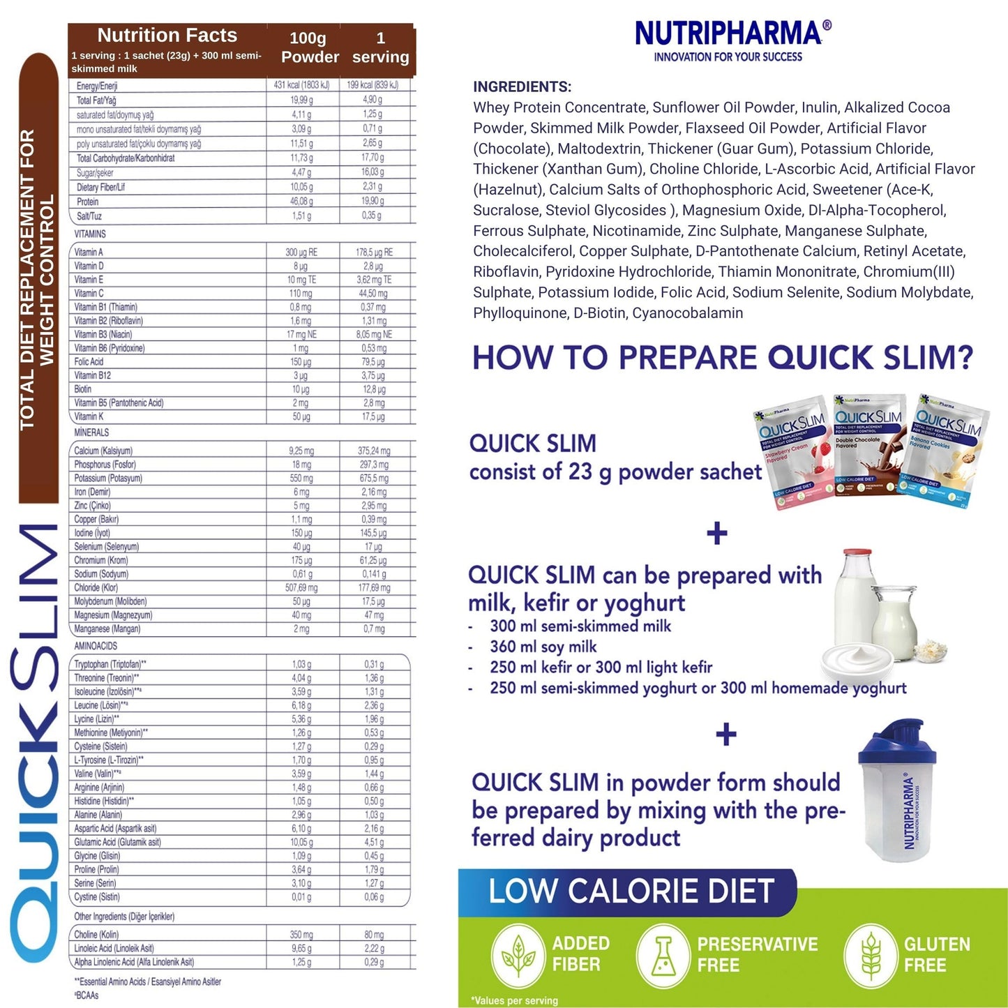 NUTRIPHARMA Quick Slim Meal Replacement Shake Powder for Weight Loss, 30 Sachets