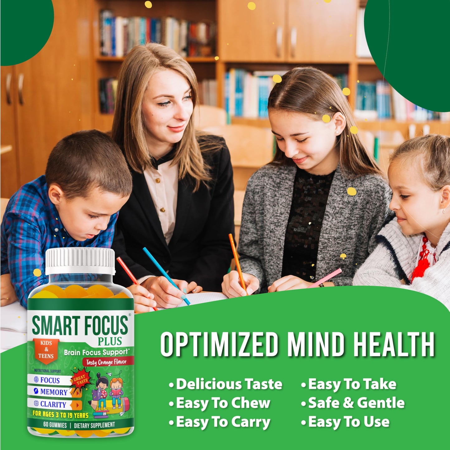 Smart Focus Plus Omega 3 for Kids DHA Focus Gummies, 60 Count