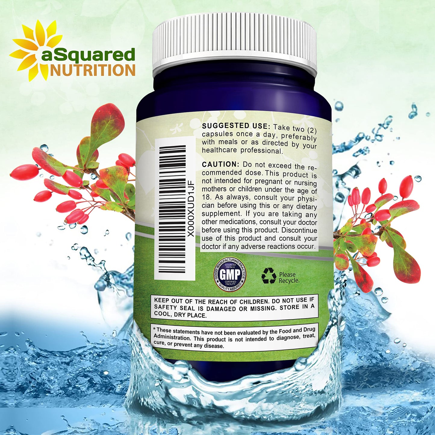 aSquared Nutrition Pure Berberine 1000mg Supplement Capsules, 180 Count